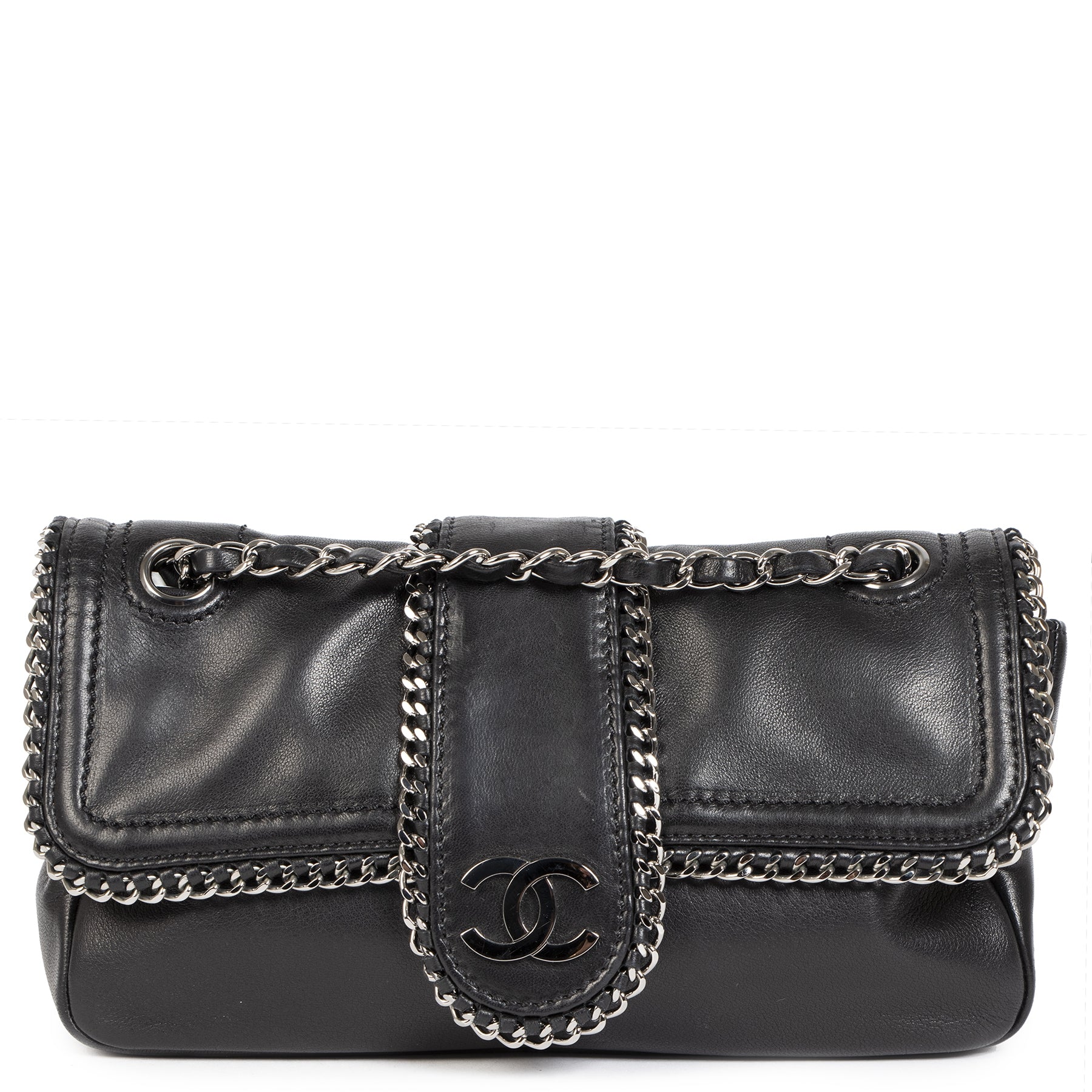 Authentieke Tweedehands Chanel Black Leather Medium Madison Flap Bag juiste prijs veilig online shoppen luxe merken webshop winkelen Antwerpen België mode fashion
