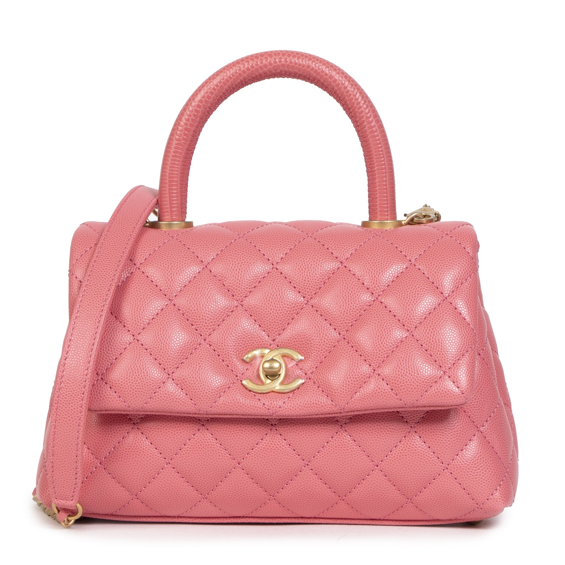 Chanel Pink Caviar Quilted Small Lizard Coco Handle Flap Bag for the best price at Labellov