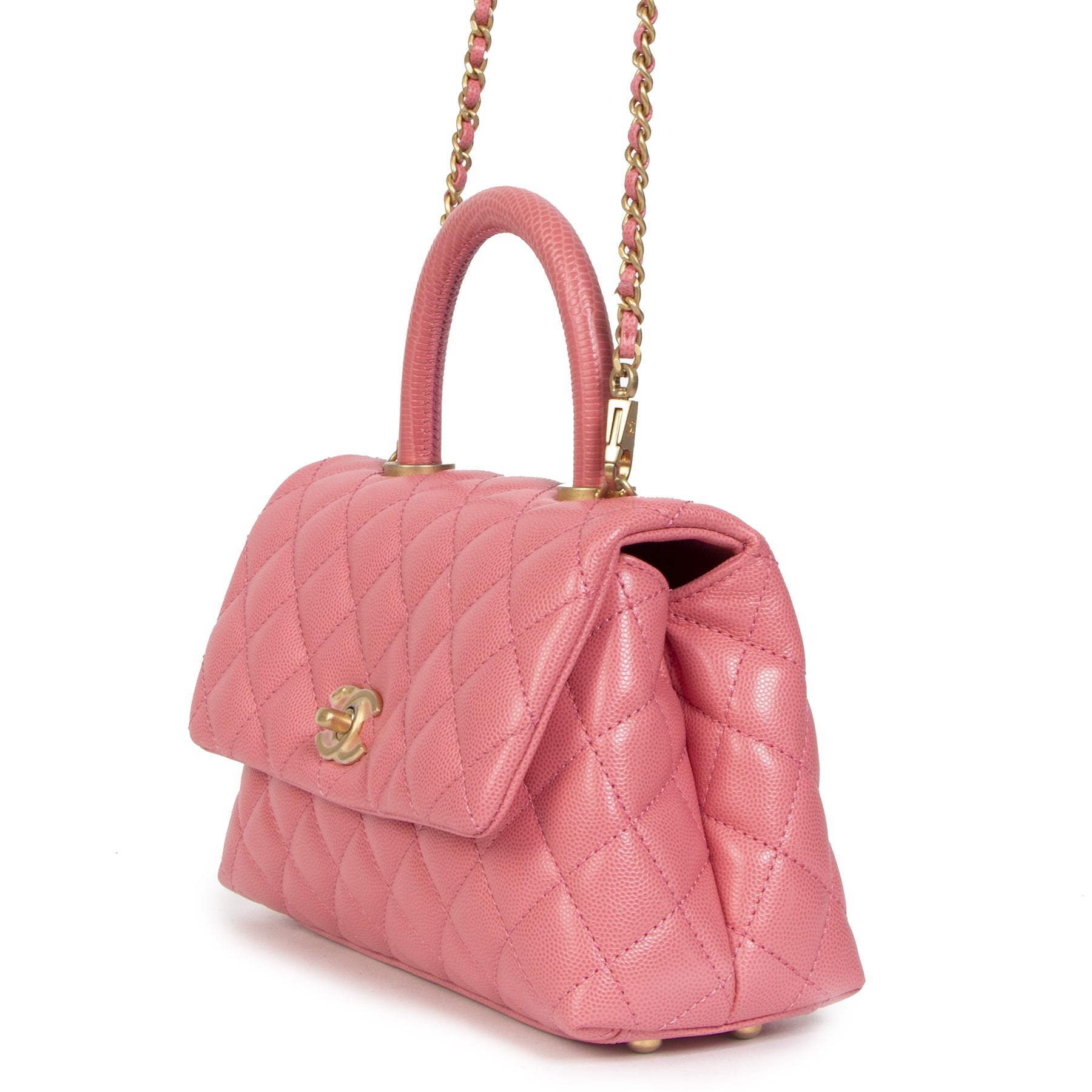 Chanel Pink Caviar Quilted Small Lizard Coco Handle Flap Bag aan de beste prijs bij Labellov