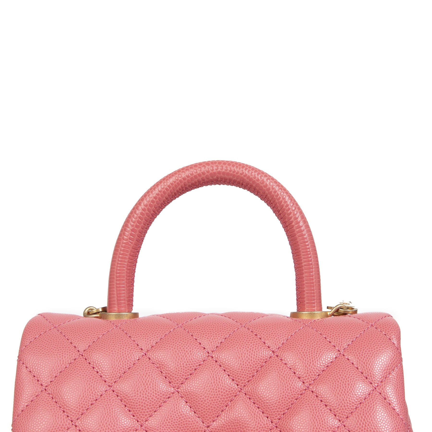 Chanel Pink Caviar Quilted Small Lizard Coco Handle Flap Bag