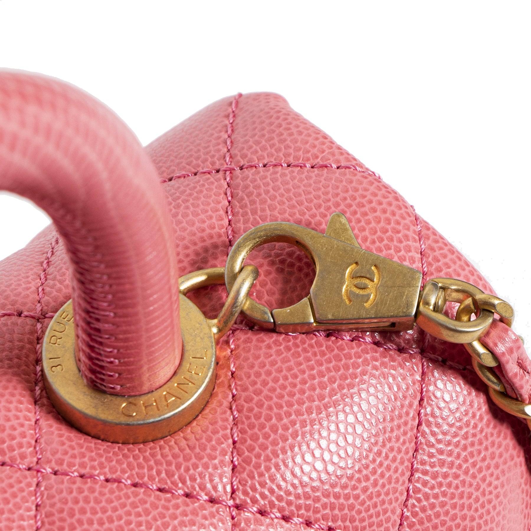 Chanel Pink Caviar Quilted Small Lizard Coco Handle Flap Bag