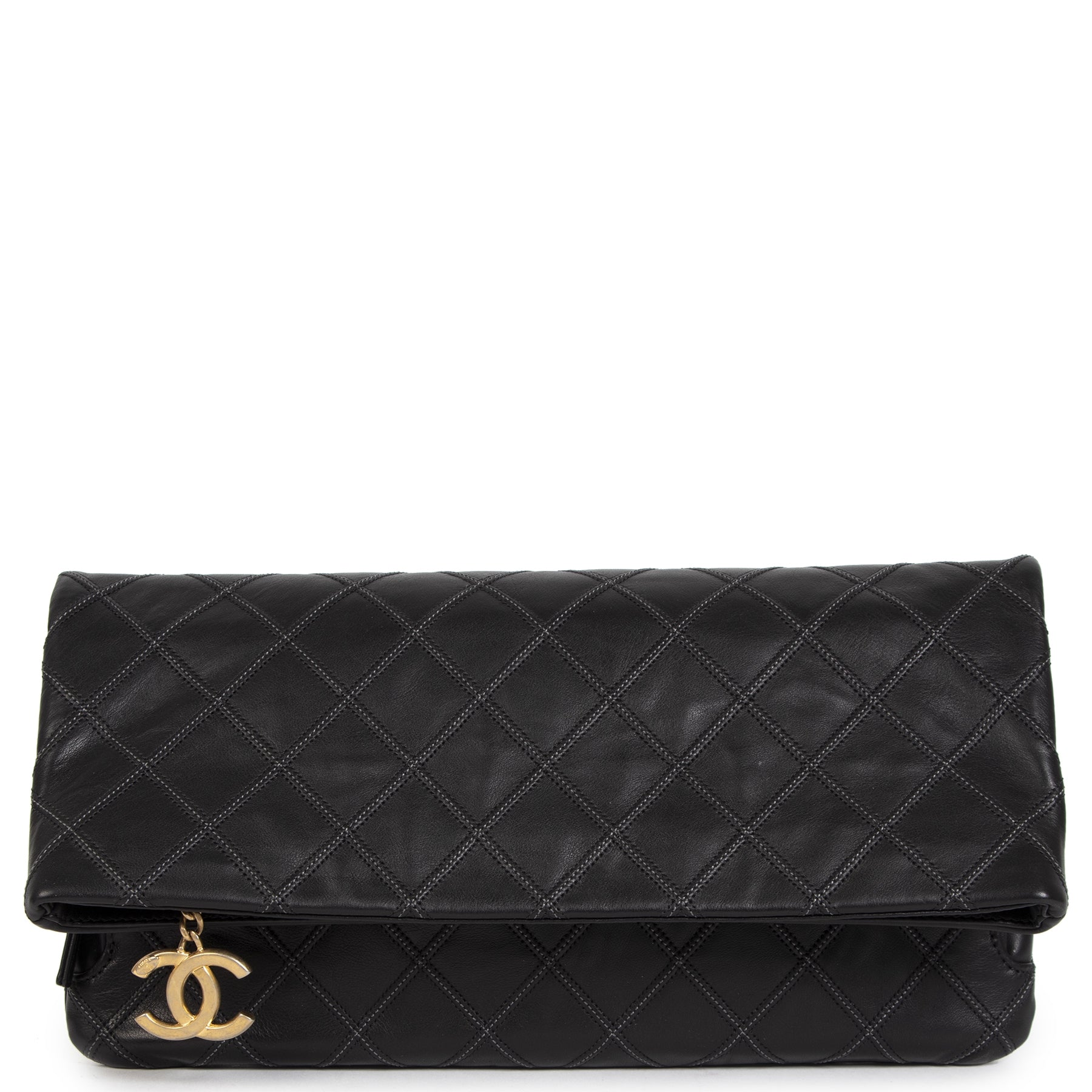 Chanel Black Quilted Clutch Bag available online at Labellov secondhand luxury in Antwerp