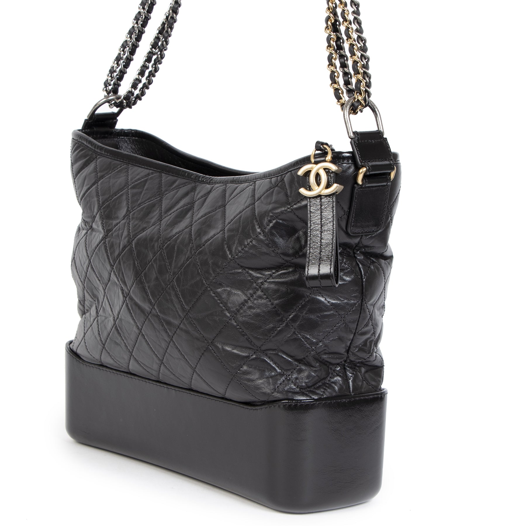 Authentieke Tweedehands Chanel Gabrielle Black Quilted Aged Calfskin Large Hobo Bag juiste prijs veilig online shoppen luxe merken webshop winkelen Antwerpen België mode fashion