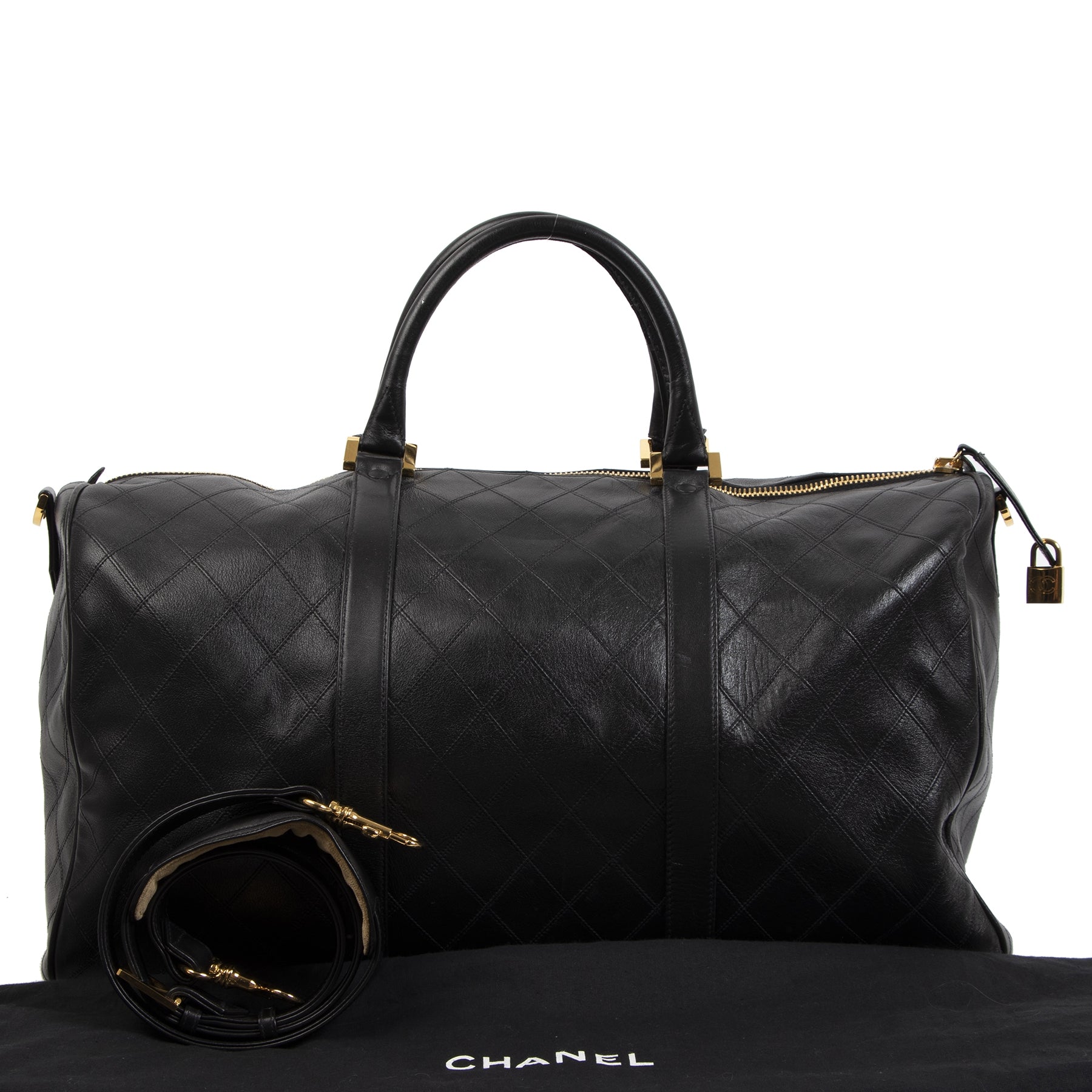 Authentieke tweedehands vintage Chanel Vintage Boston Travel Bag koop online webshop LabelLOV