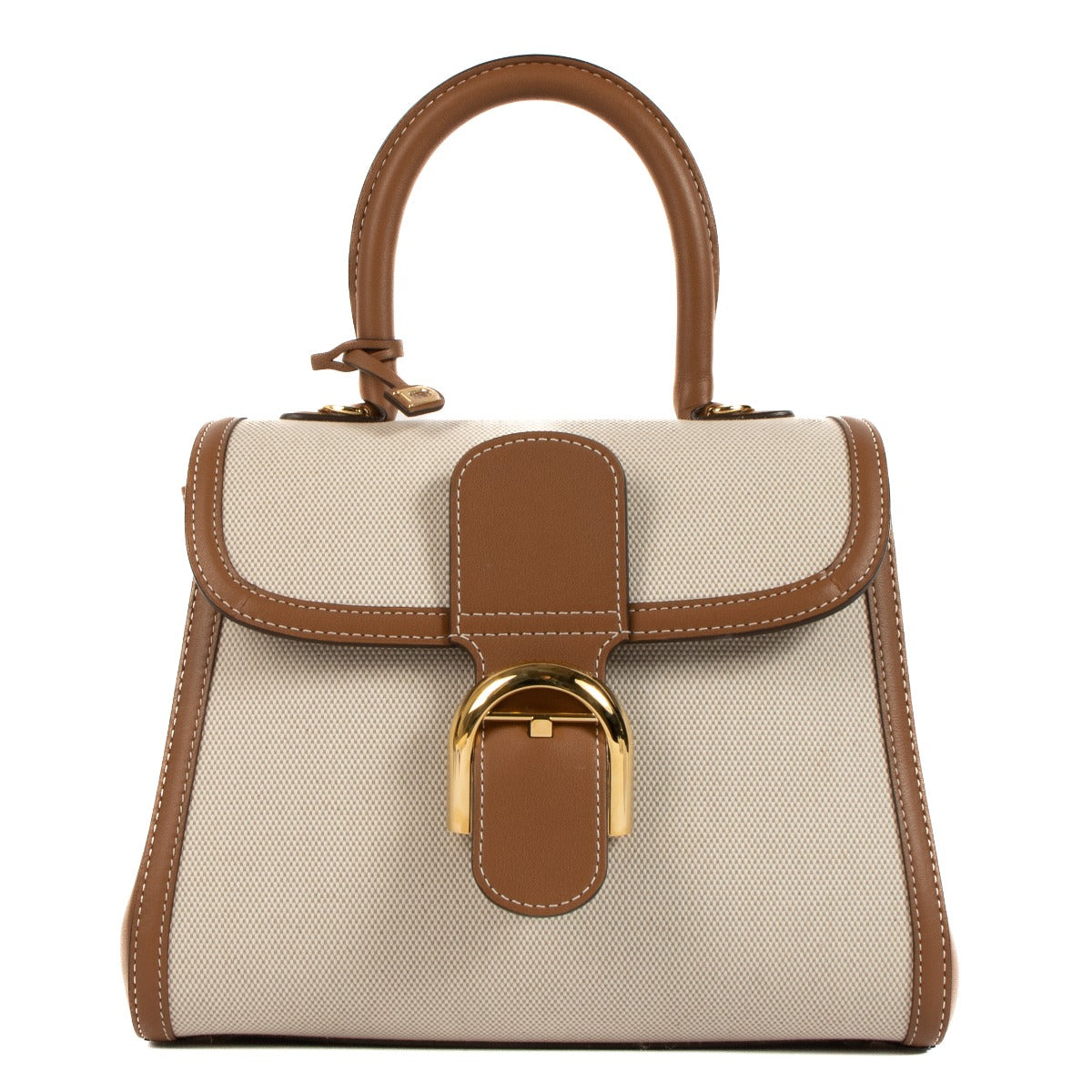 Shop safe online at Labellov in Antwerp, Brussels and Knokke this 100% authentic second hand Delvaux Natural / Tan Calf Trim Canvas Brillant PM Bag