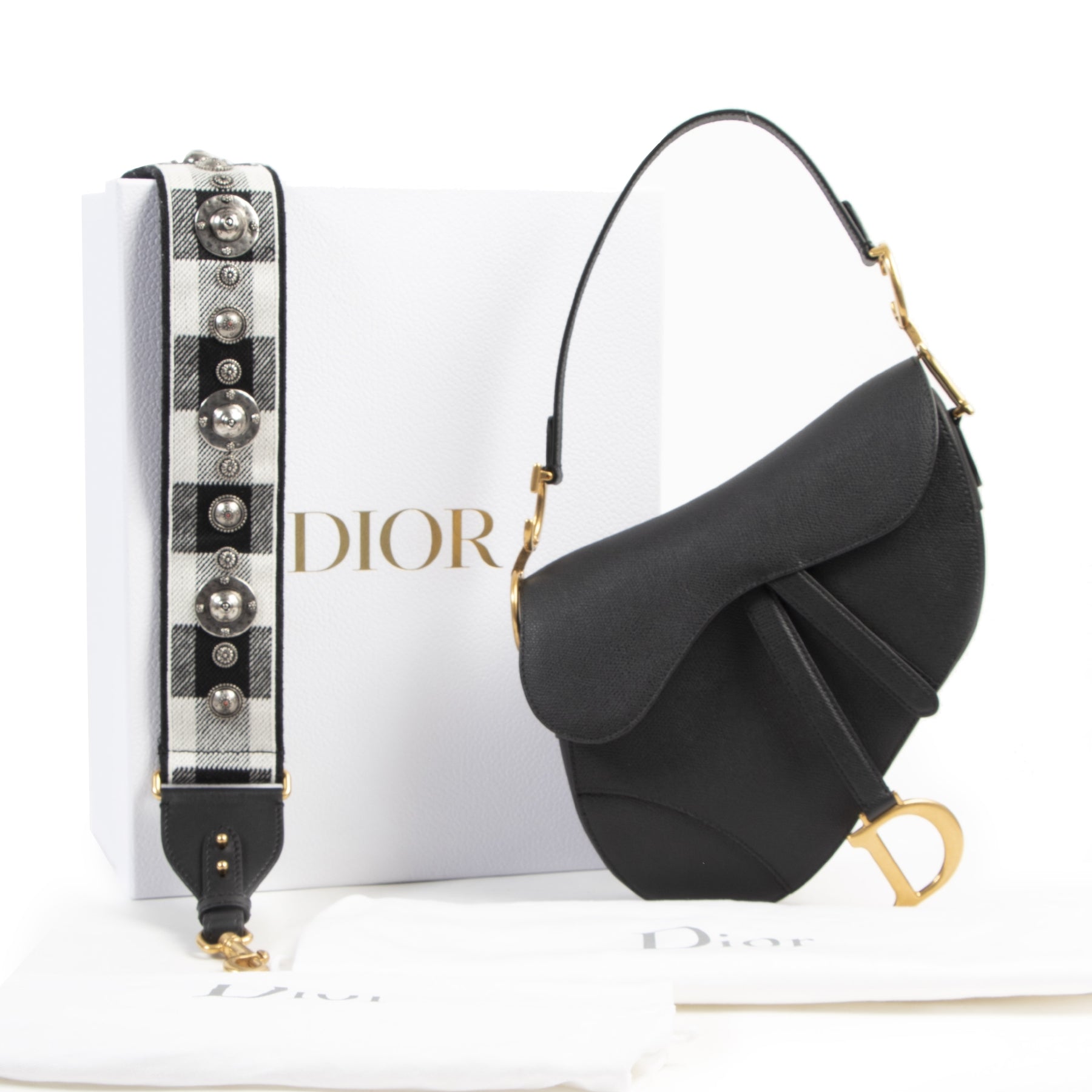 Dior Black Saddle Bag + Strap full set brand new available online at Labellov secondhand luxury