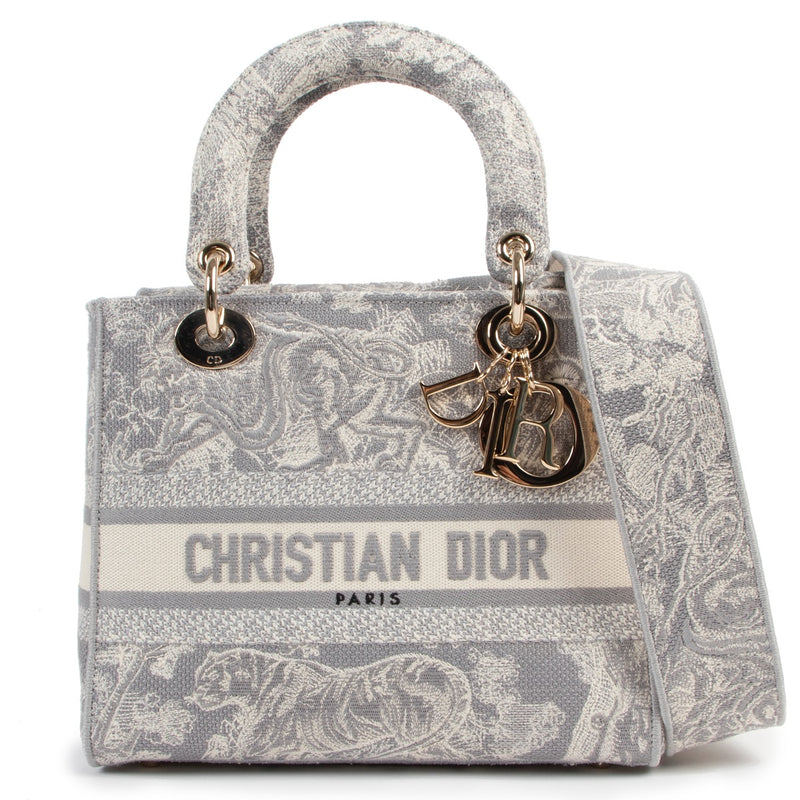 Christian Dior Grey Lady Dior Medium D-Lite Top Handle