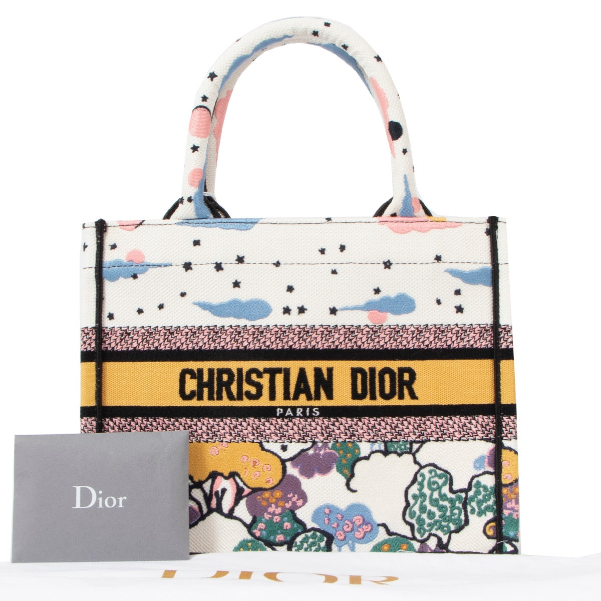 Shop safe online at Labellov in Antwerp this 100% authentic second hand Christian Dior Latte-Coloured Ciel De Rêve Embroidery Small Book Tote