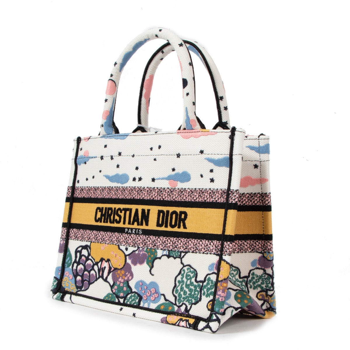 Shop safe online at Labellov in Antwerp this 100% authentic second hand Christian Dior Latte-Coloured Ciel De Rêve Embroidery Small Book Tote