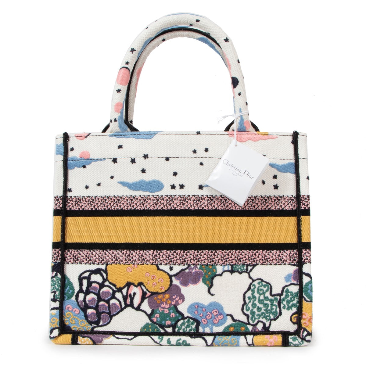 Shop safe online at Labellov in Antwerp this 100% authentic second hand Christian Dior Latte-Coloured Ciel De Rêve Embroidery Small Book Tote