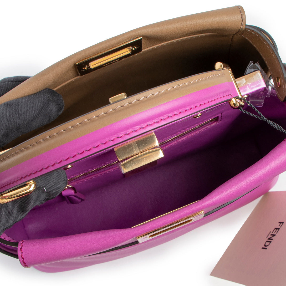 Fendi Paarse & Beige Leren Peekaboo Mini Tas