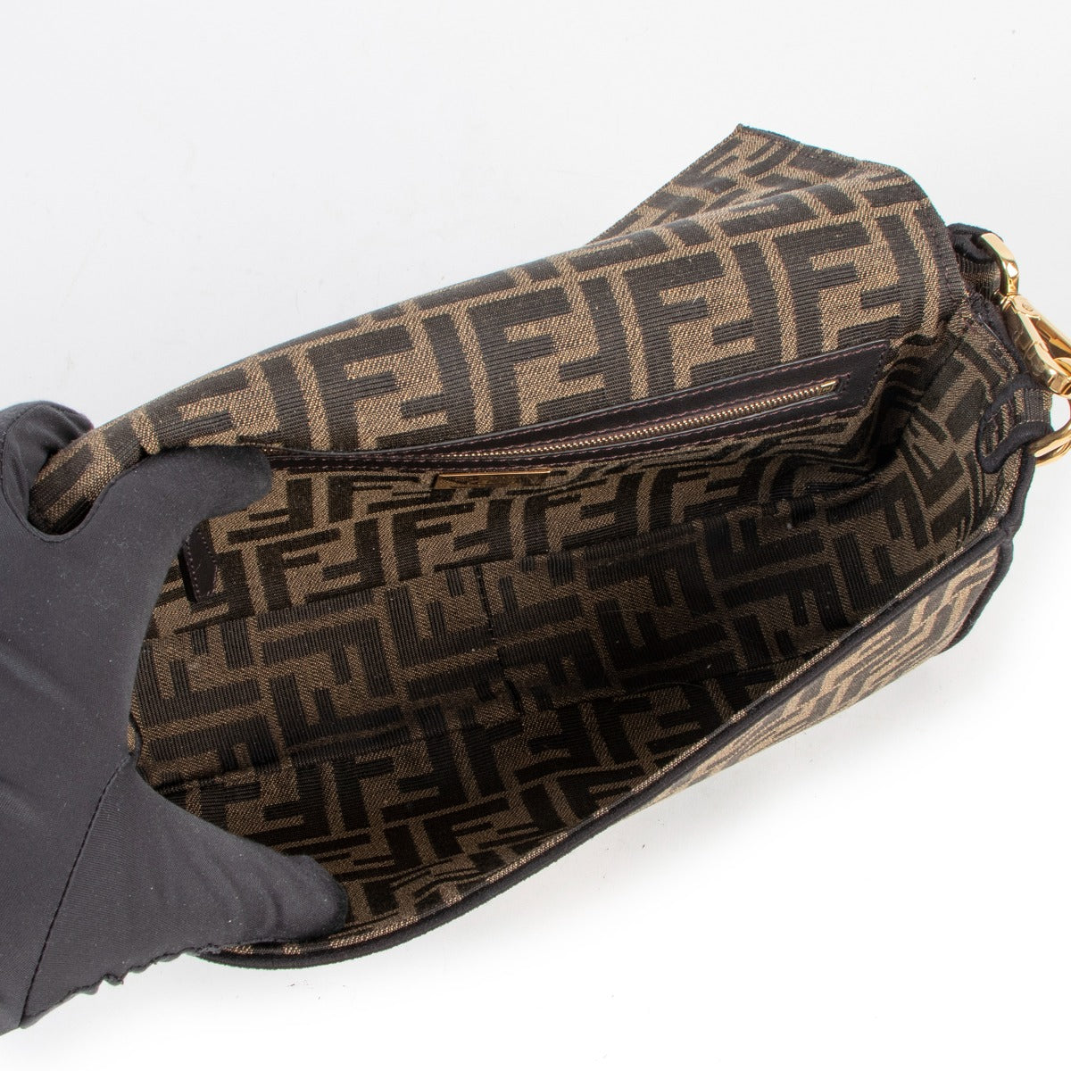 Fendi Brown Zucca FF Logo Fabric Baguette Bag