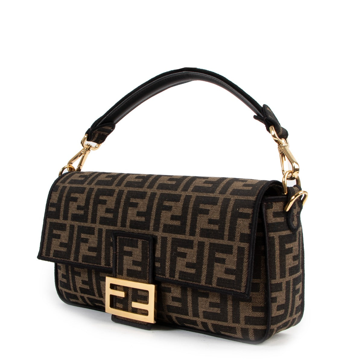 Medium Fendi Logo Brown Fabric Baguette Bag in FF logo for the best price secondhand available at Labellov. Buy and sell with confidence and ease online and with worldwide shipping.