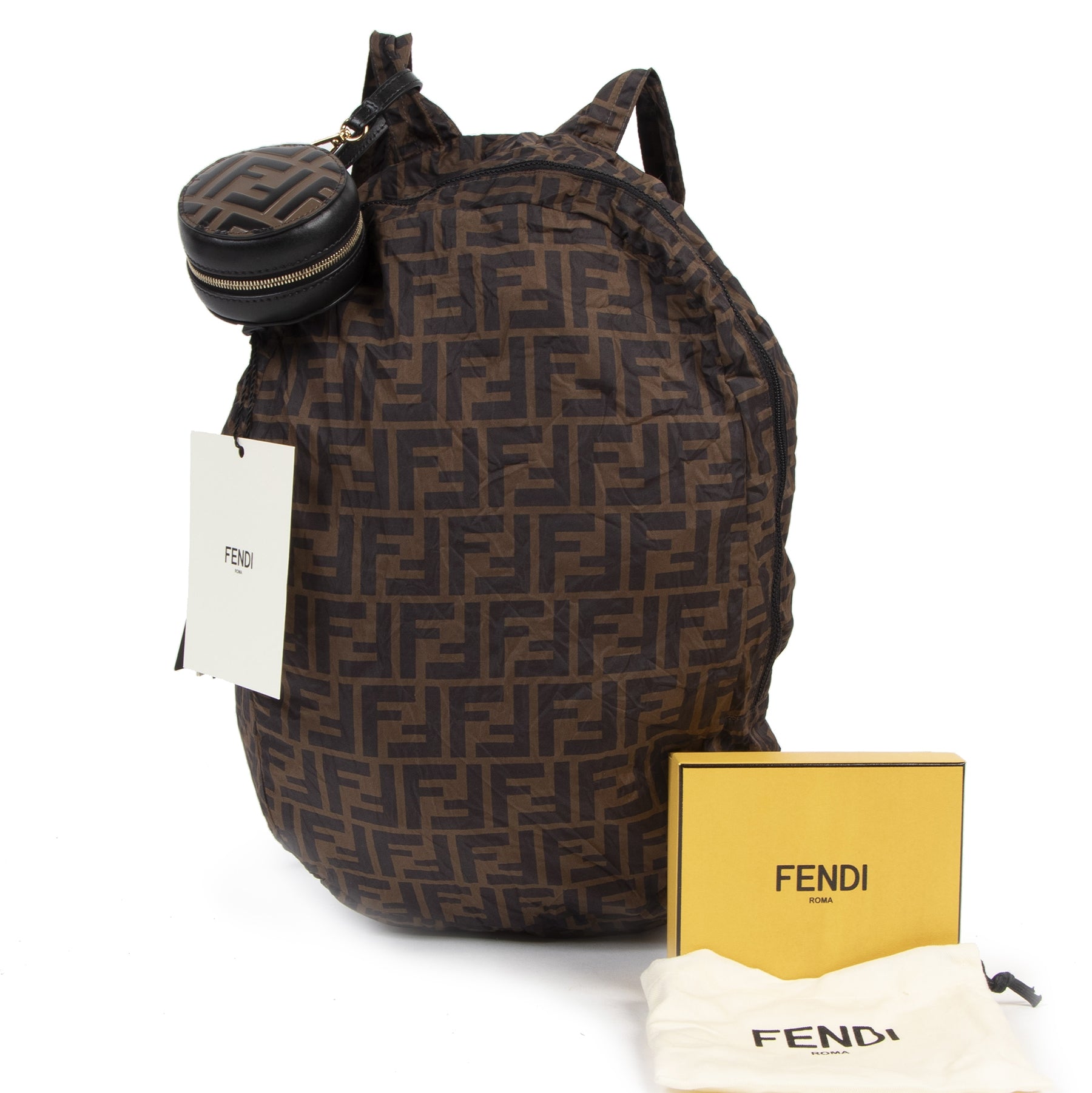 Fendi Logo Charm with Nylon Backpack
