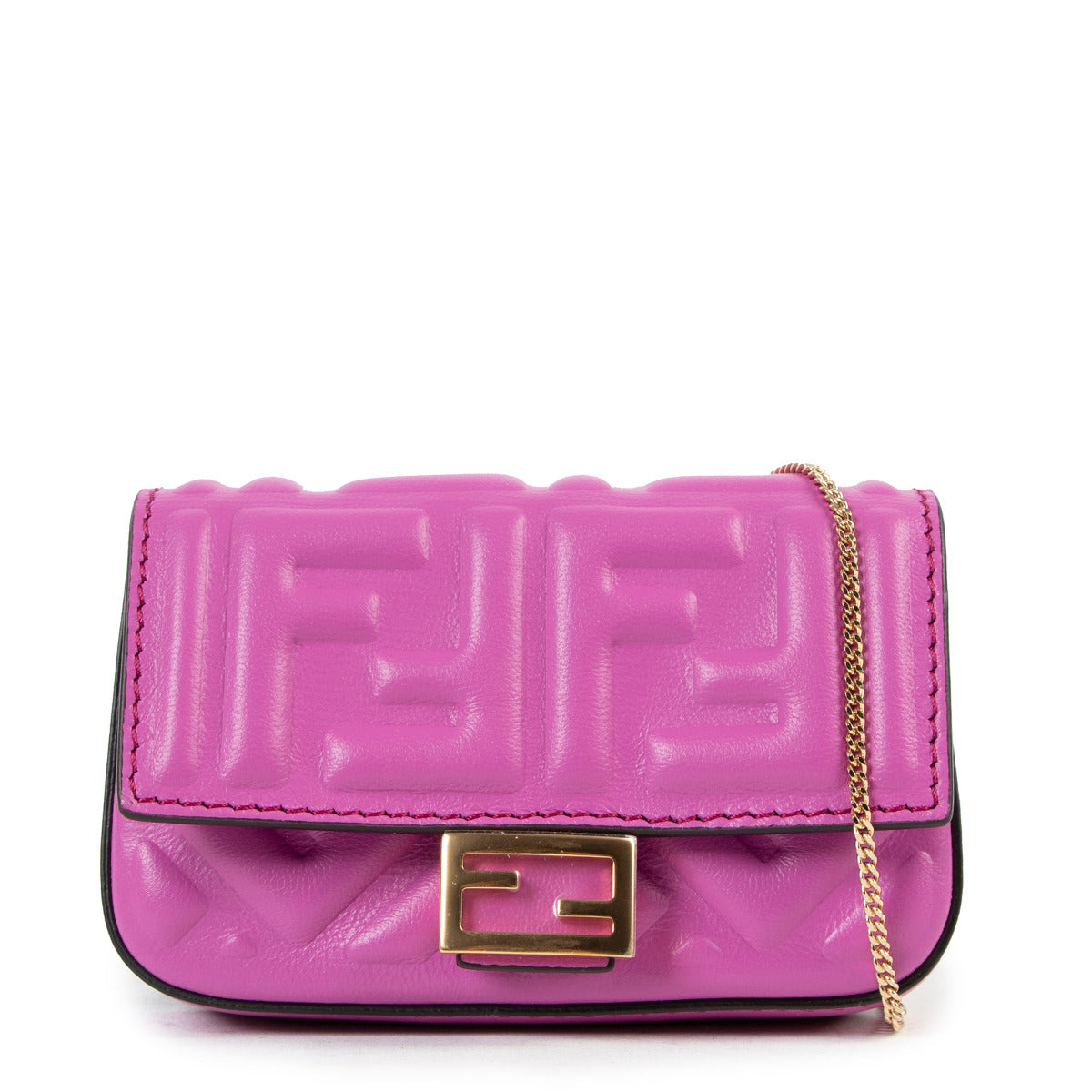 Fendi Bougainville Nano Baguette FF Embossed Crossbody Bag
