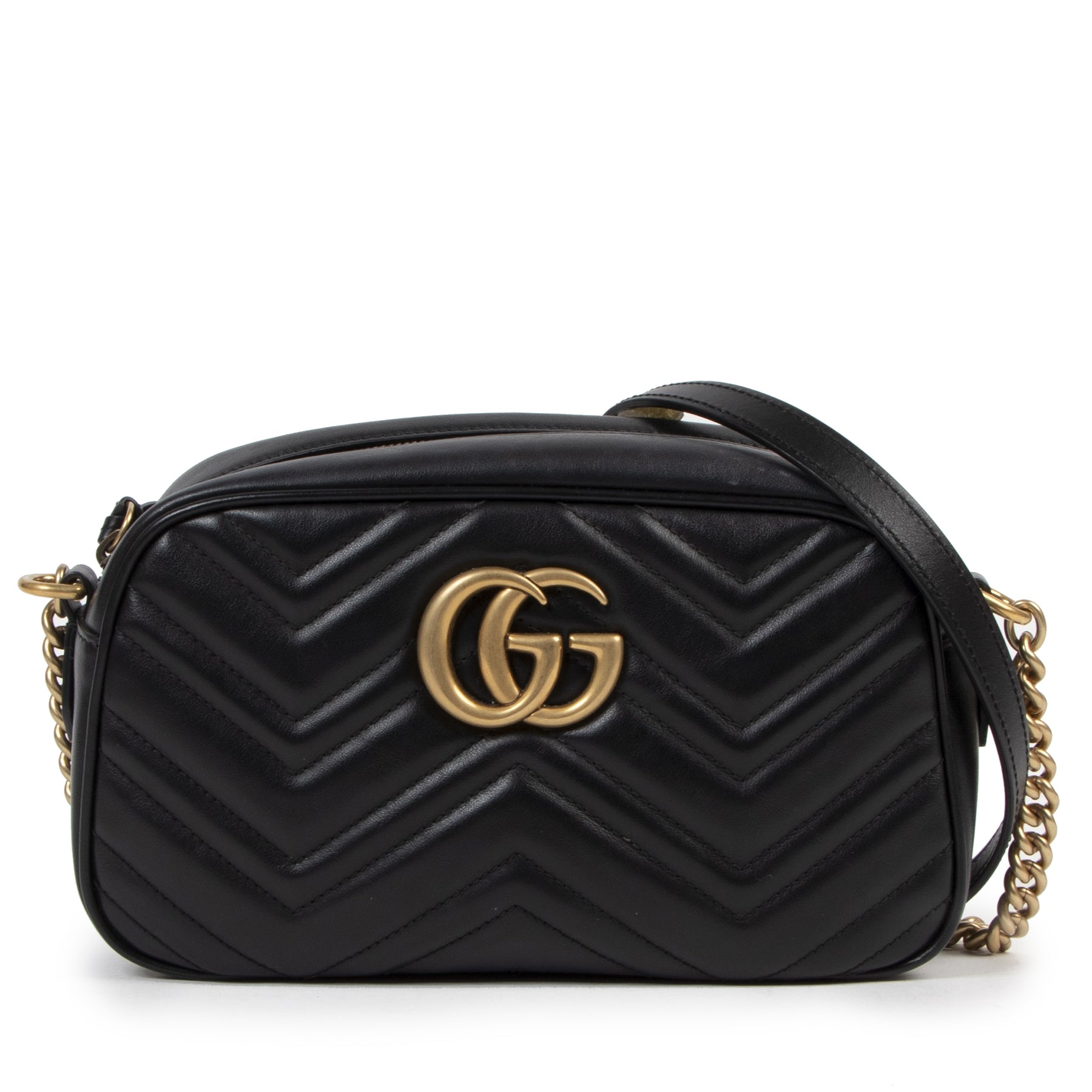 Authentic secondhand Gucci GG Marmont Small Matelassé Black Camera Shoulder Bag designer bags fashion luxury vintage webshop safe secure online shopping