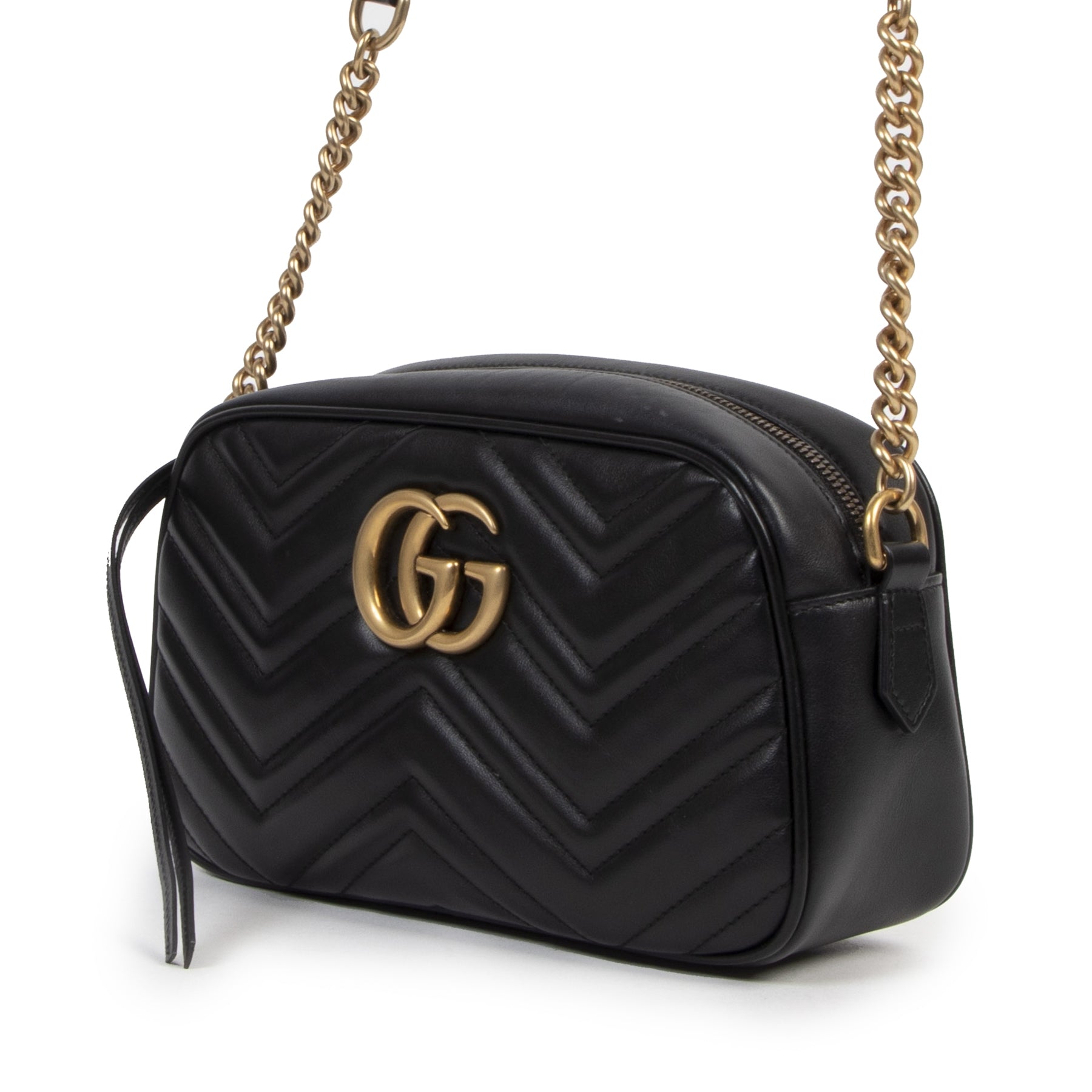 Authentic secondhand Gucci GG Marmont Small Matelassé Black Camera Shoulder Bag designer bags fashion luxury vintage webshop safe secure online shopping