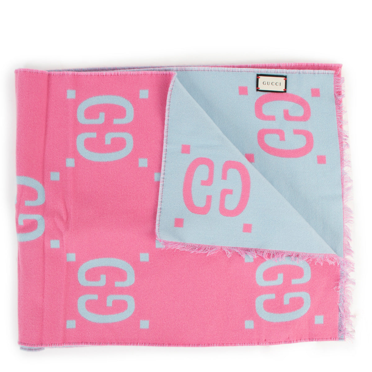 Gucci Pink & Blue Reversible GG Jacquard Freedom Scarf