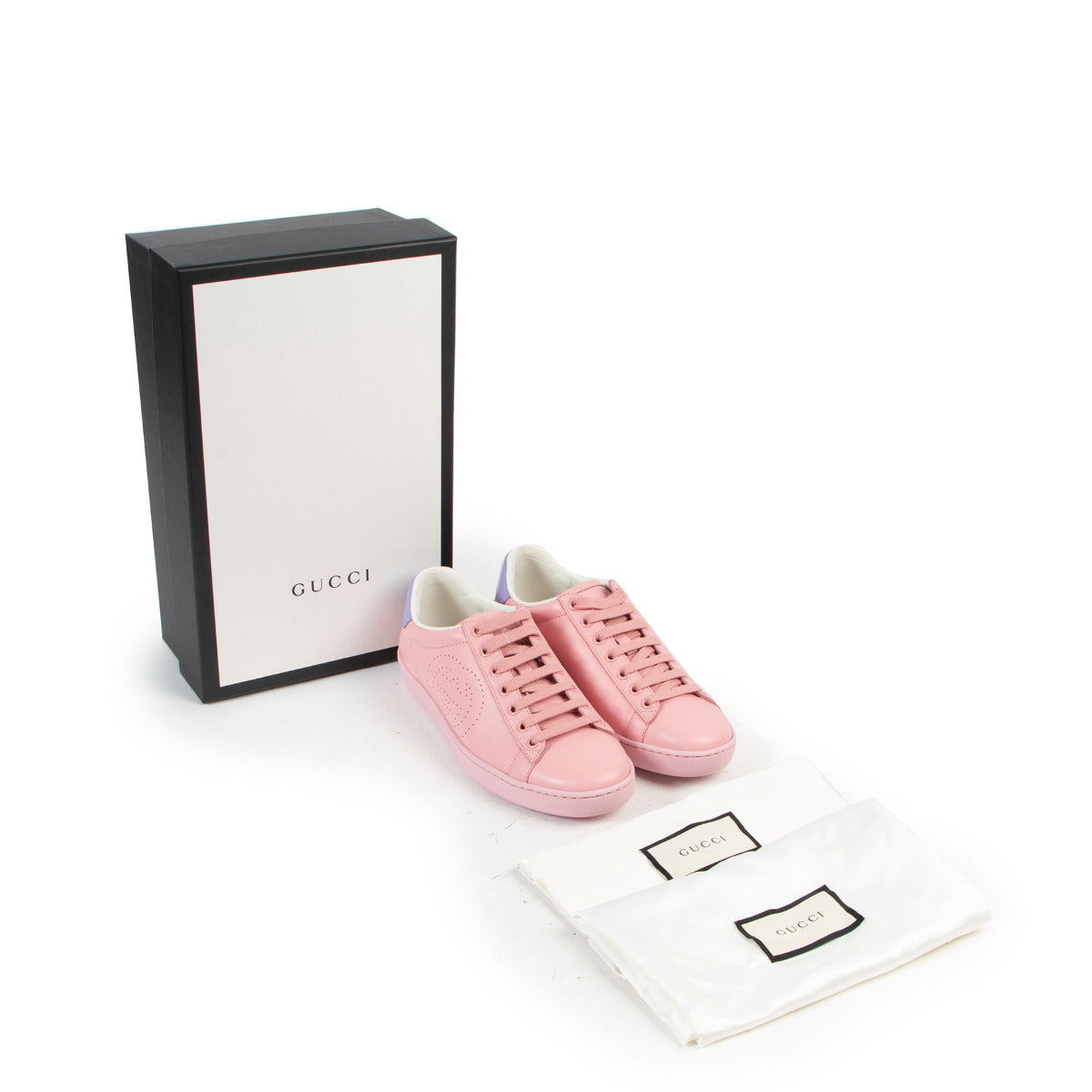 Gucci Pink Purple Perforated Leather Ace Sneakers - size 35.5