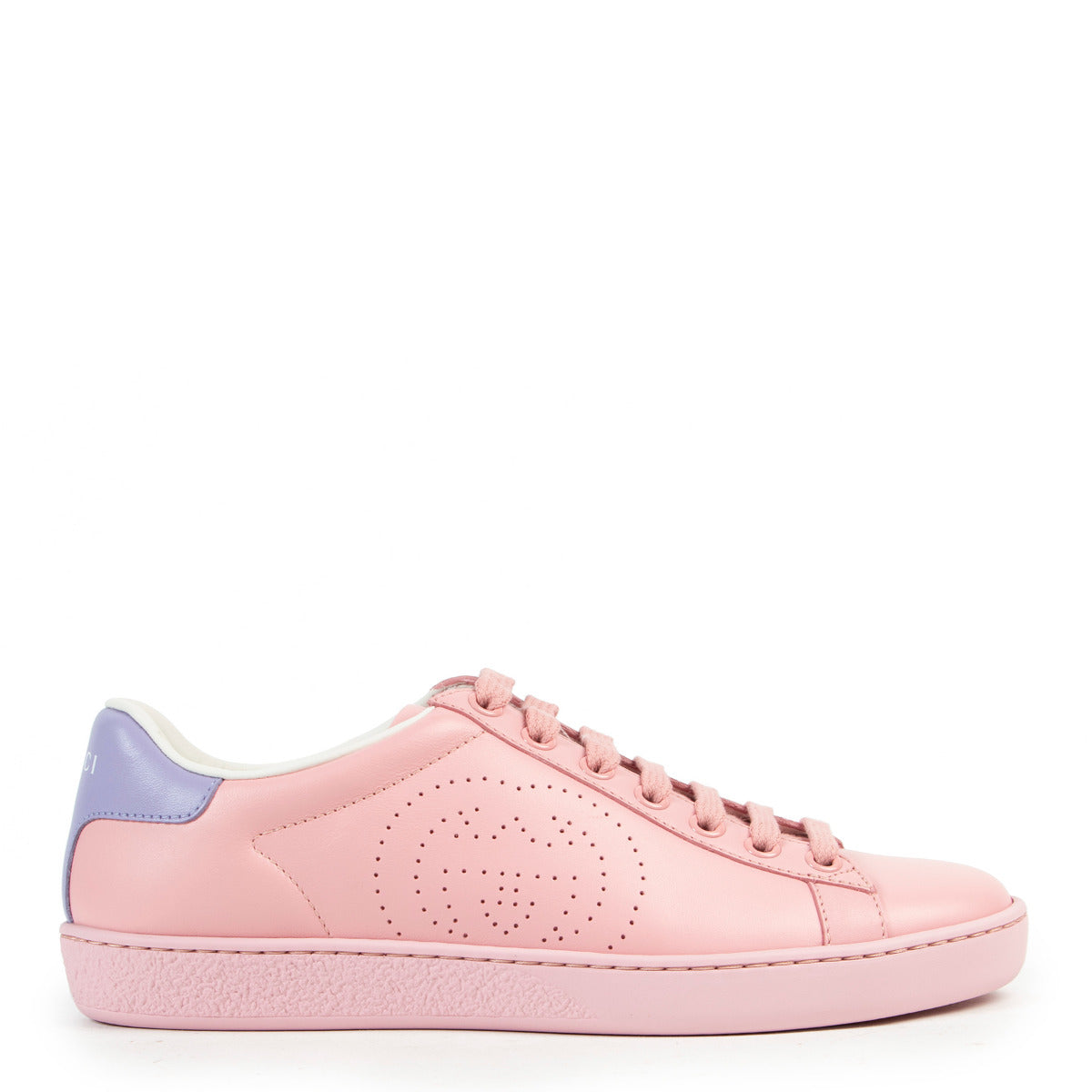Gucci Pink Purple Perforated Leather Ace Sneakers for the best price at Labellov secondhand luxury in Antwerp
