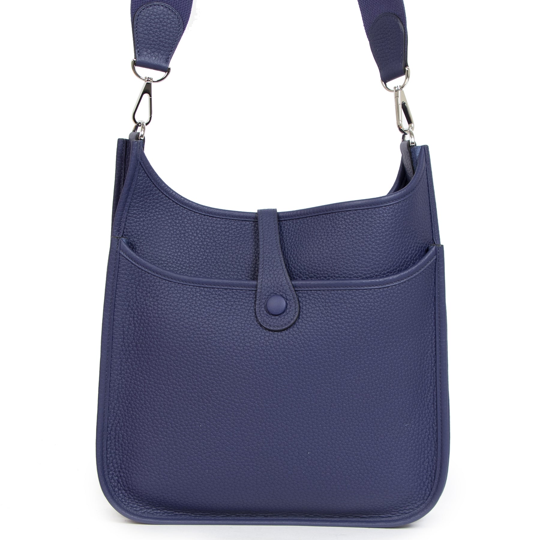 Authentieke tweedehands vintage Hermès Blue Evelyne PM Bag koop online webshop LabelLOV