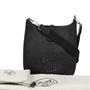 Authentic secondhand Hermès Evelyne Black Leather Crossbody Messenger Bag designer bags accessories shoes luxury vintage webshop safe secure online shopping fashion fashionista worldwide shipping