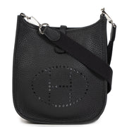 Authentic secondhand Hermès Evelyne Black Leather Crossbody Messenger Bag designer bags accessories shoes luxury vintage webshop safe secure online shopping fashion fashionista worldwide shipping