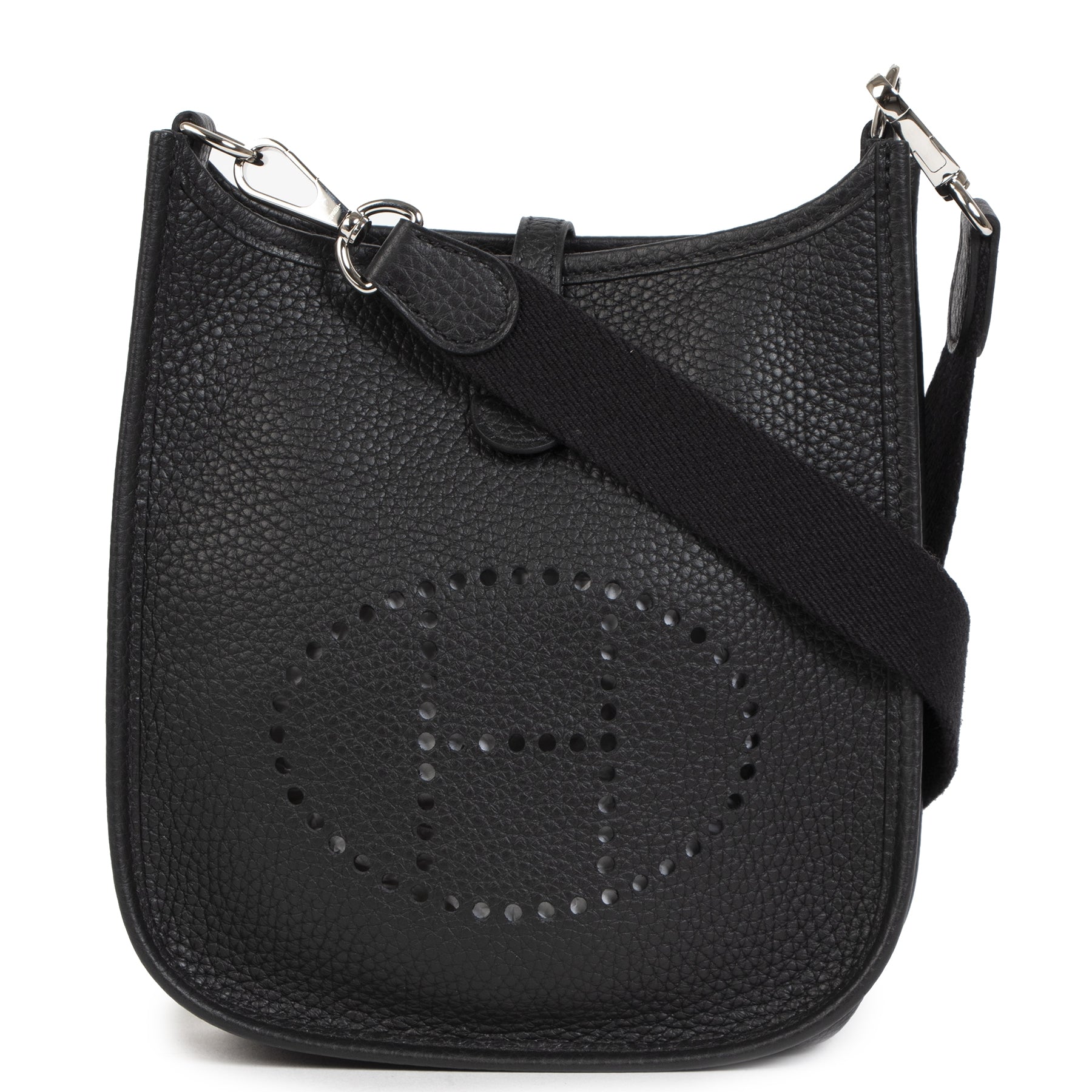 Authentic secondhand Hermès Evelyne Black Leather Crossbody Messenger Bag designer bags accessories shoes luxury vintage webshop safe secure online shopping fashion fashionista worldwide shipping