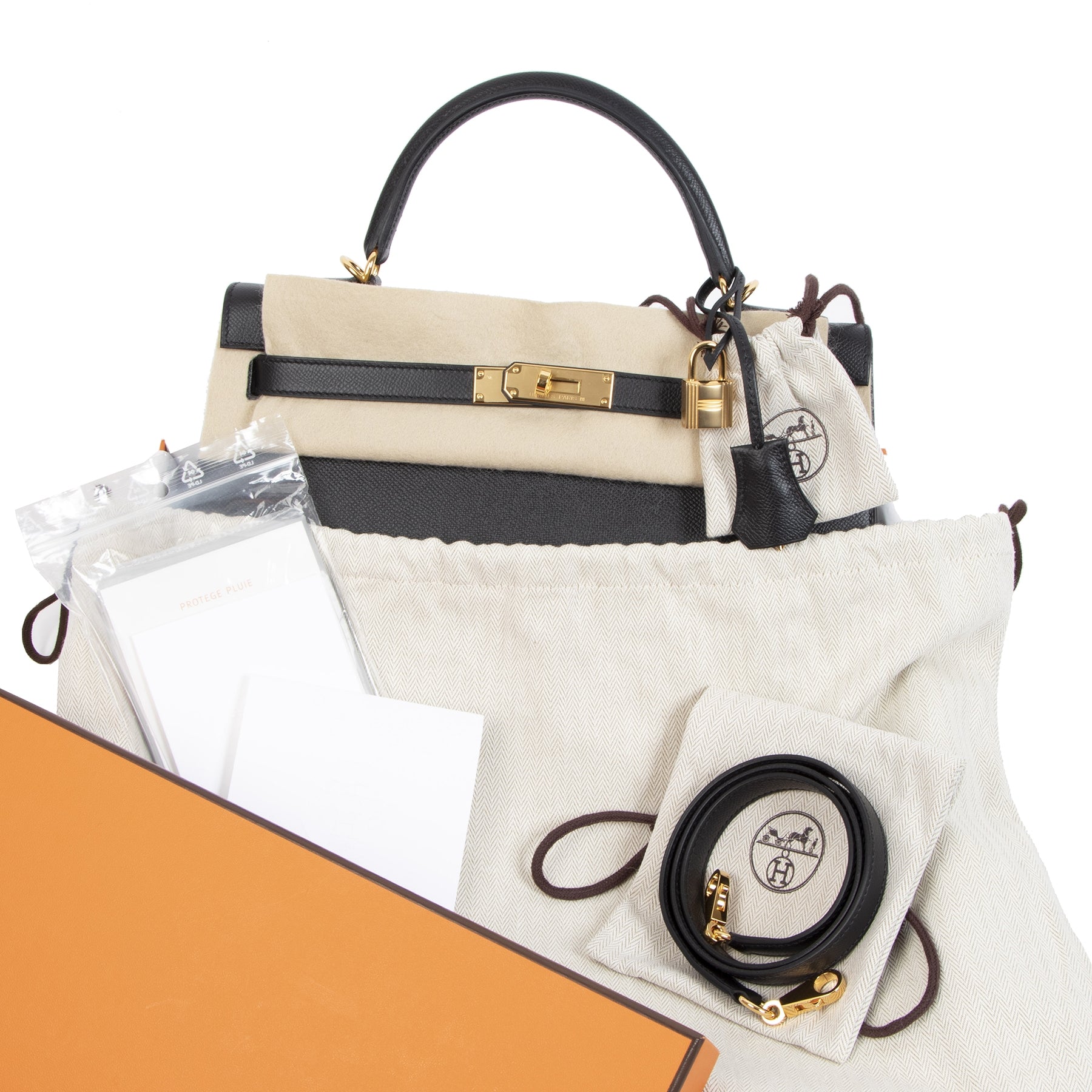 Brand new full set from 2019 Hermès Kelly 32 Black Epsom GHW