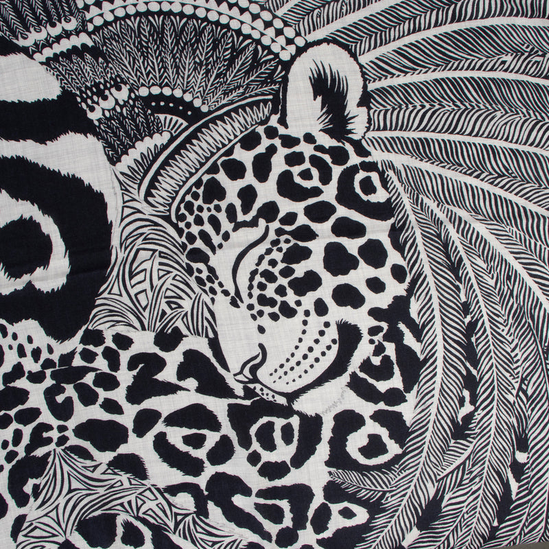 Hermès Black Cashmere Jaguar Quetzal 140 Shawl Gris Chine / Bleu Noir / Gris