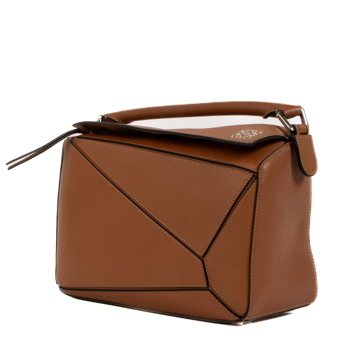 Authentic second hand brand new Loewe Tan Satin Calfskin Puzzle Bag at www.labellov.com
