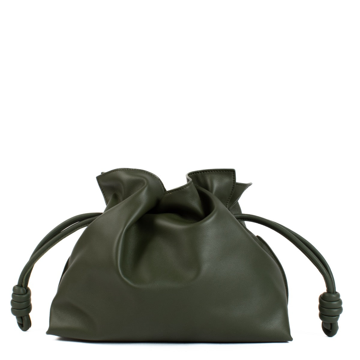 Shop safe online at Labellov in Antwerp and Knokke this 100% authentic second hand Loewe Vintage Khaki Flamenco Medium Clutch Bag