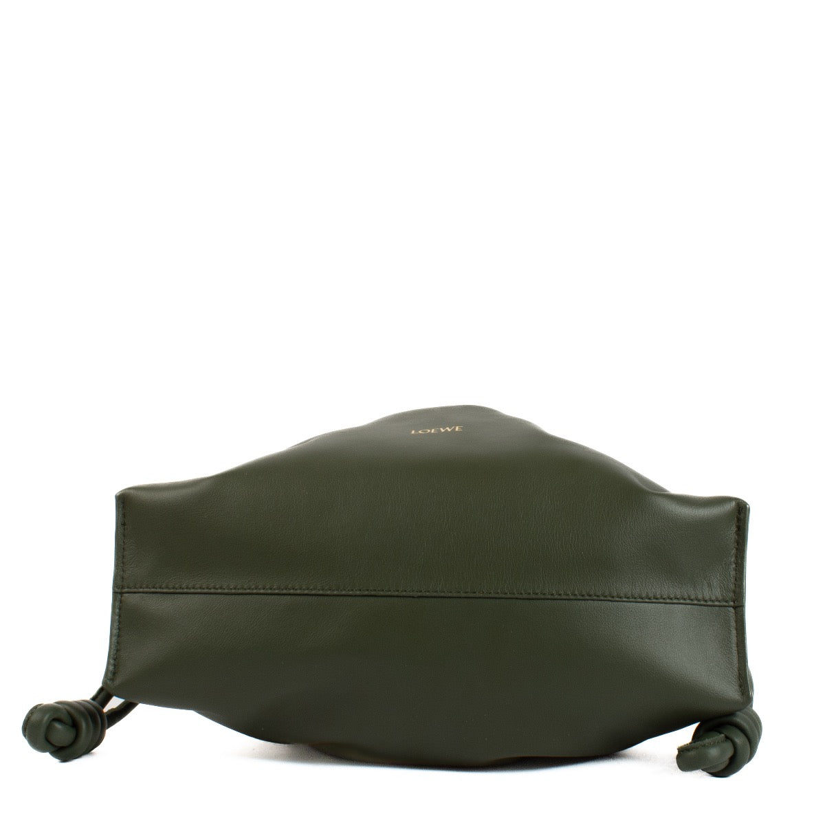 Shop safe online at Labellov in Antwerp and Knokke this 100% authentic second hand Loewe Vintage Khaki Flamenco Medium Clutch Bag