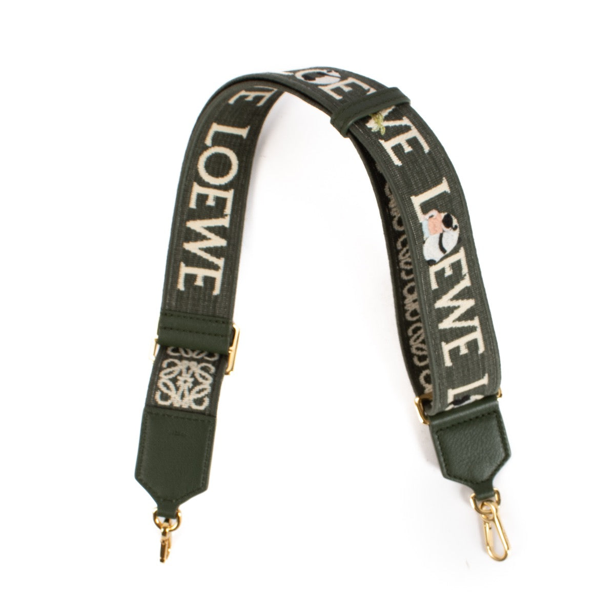 Shop safe online at Labellov in Antwerp and Knokke this 100% authentic second hand LOEWE x Suna Fujita Green Jacquard Panda Bag Strap