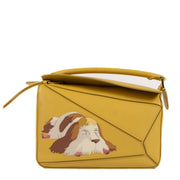 Loewe x Howl's Moving Castle Heen Dark Yellow Satin Calfskin Small Puzzle Bag