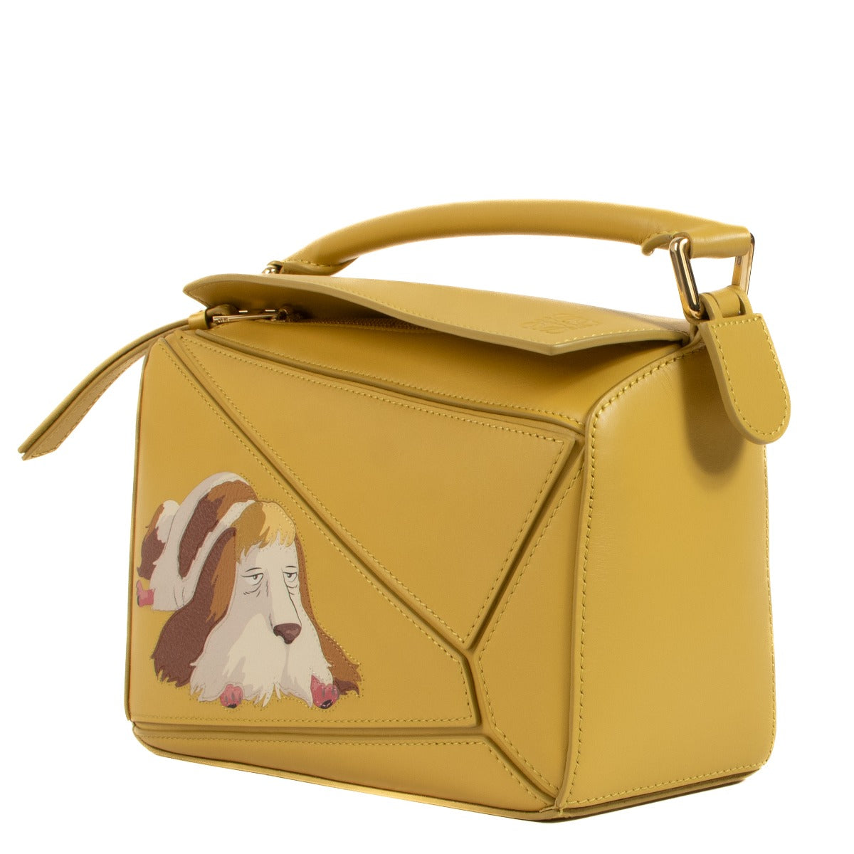 Loewe x Howl's Moving Castle Heen Donkergeel Satijn Kalfsleer Kleine Puzzle Tas