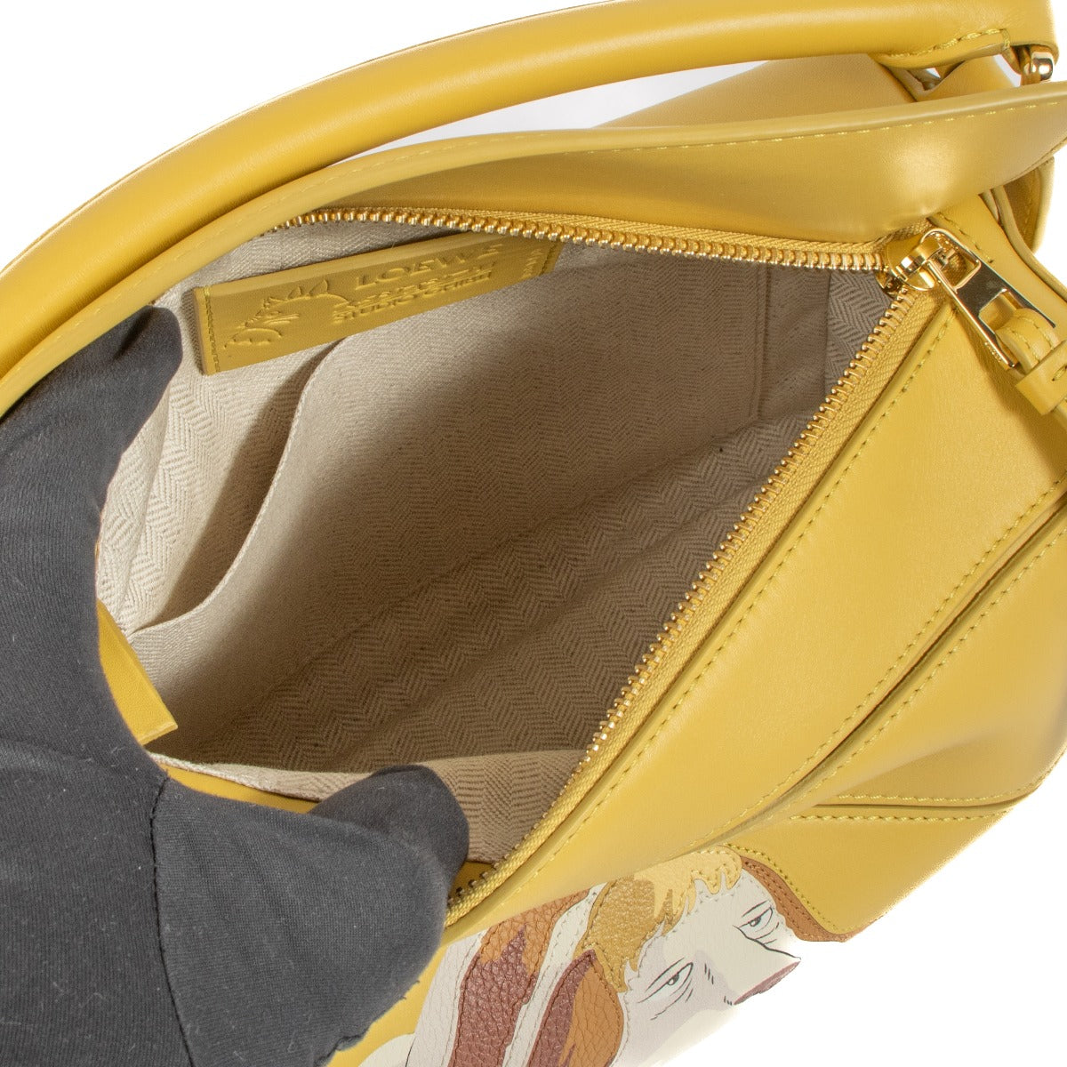 Loewe x Howl's Moving Castle Heen Donkergeel Satijn Kalfsleer Kleine Puzzle Tas