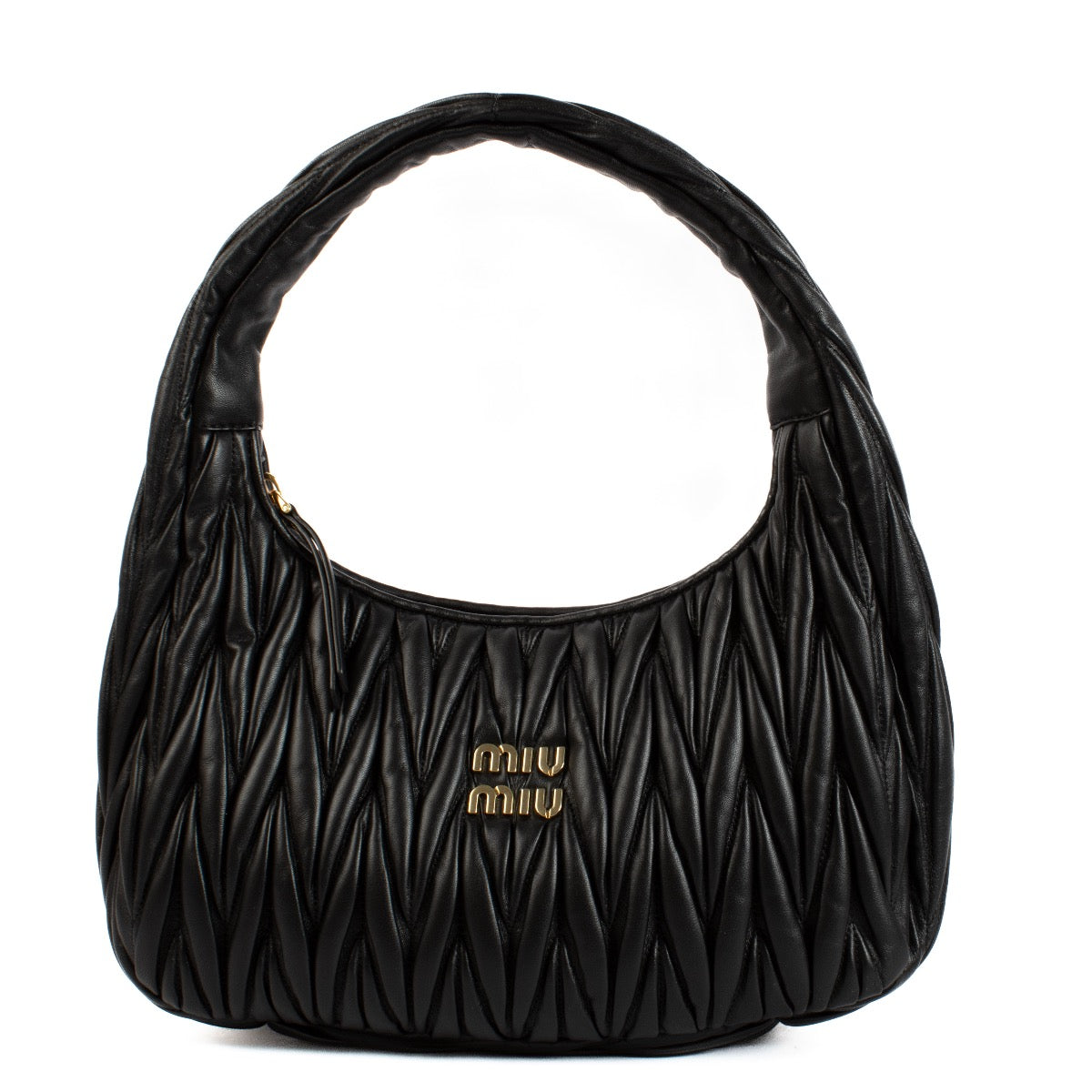 Shop safe online at Labellov in Antwerp and Knokke this 100% authentic second hand Miu Miu Black Nappa Matelasse Wander Hobo Bag