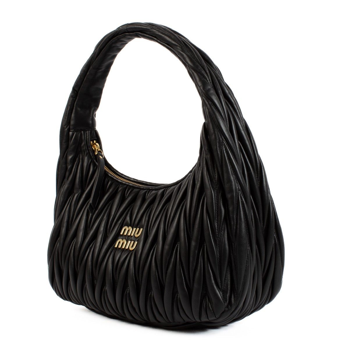 Shop safe online at Labellov in Antwerp and Knokke this 100% authentic second hand Miu Miu Black Nappa Matelasse Wander Hobo Bag