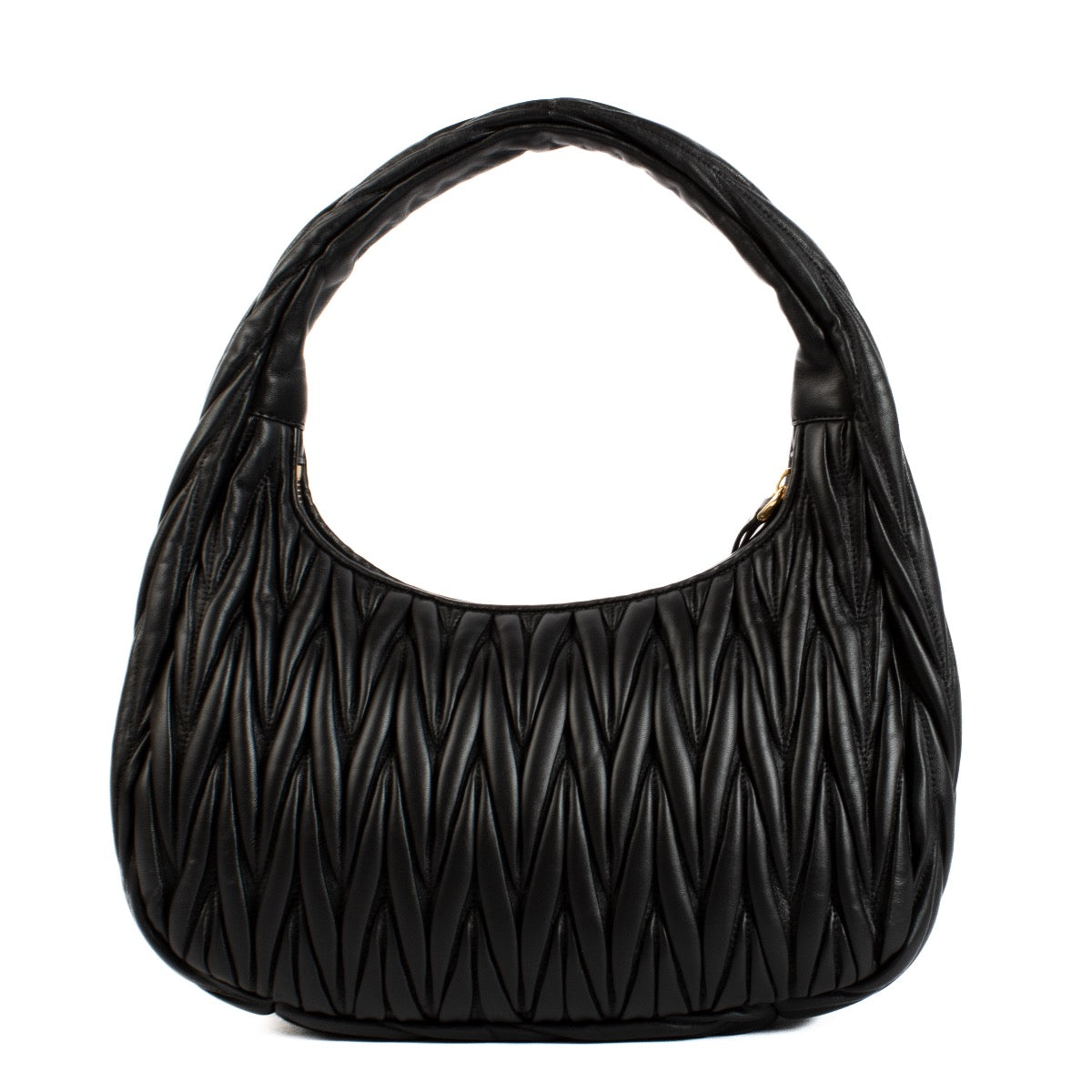 Shop safe online at Labellov in Antwerp and Knokke this 100% authentic second hand Miu Miu Black Nappa Matelasse Wander Hobo Bag