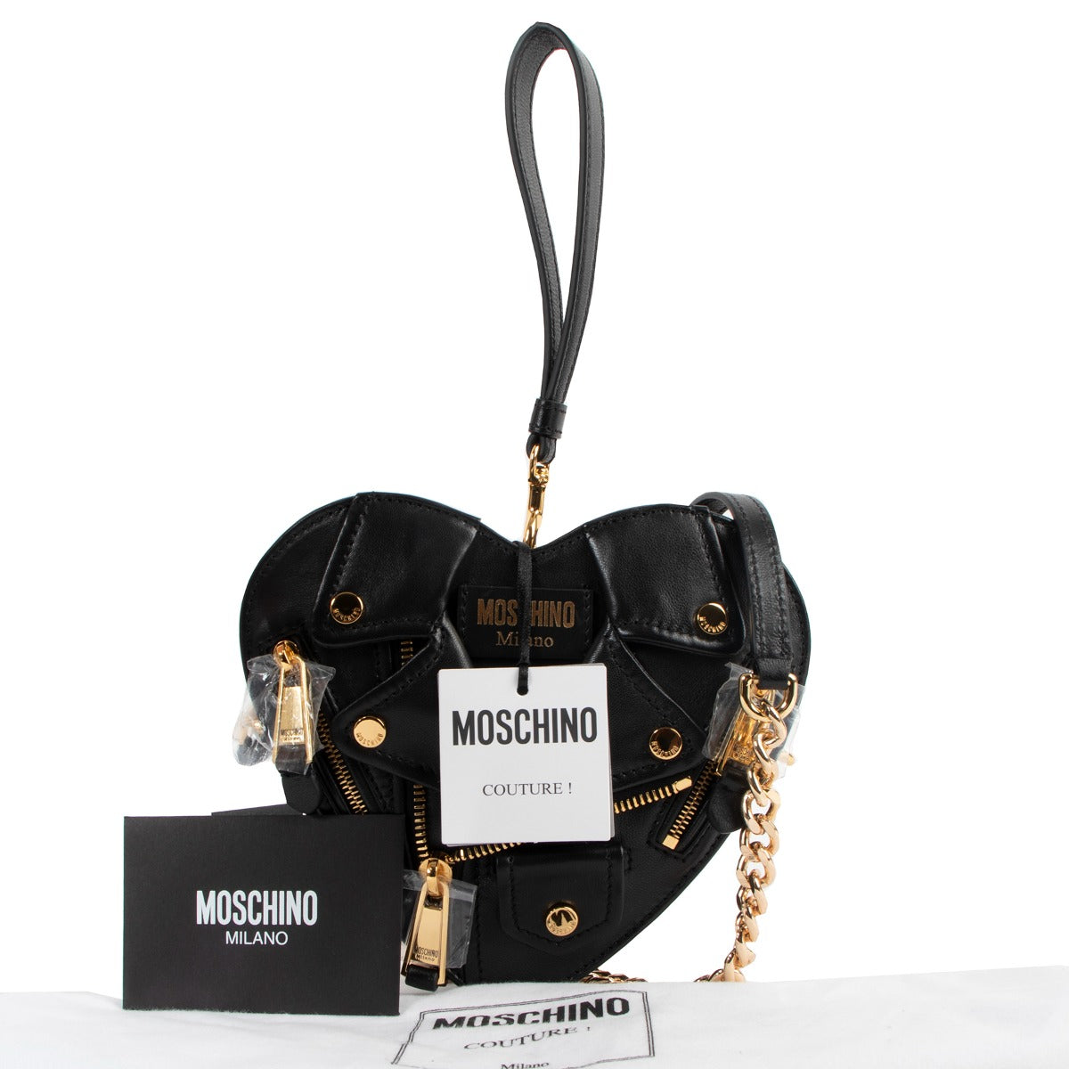 Moschino Black Heart Biker Leather Bag