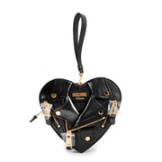 Moschino Black Heart Biker Leather Bag