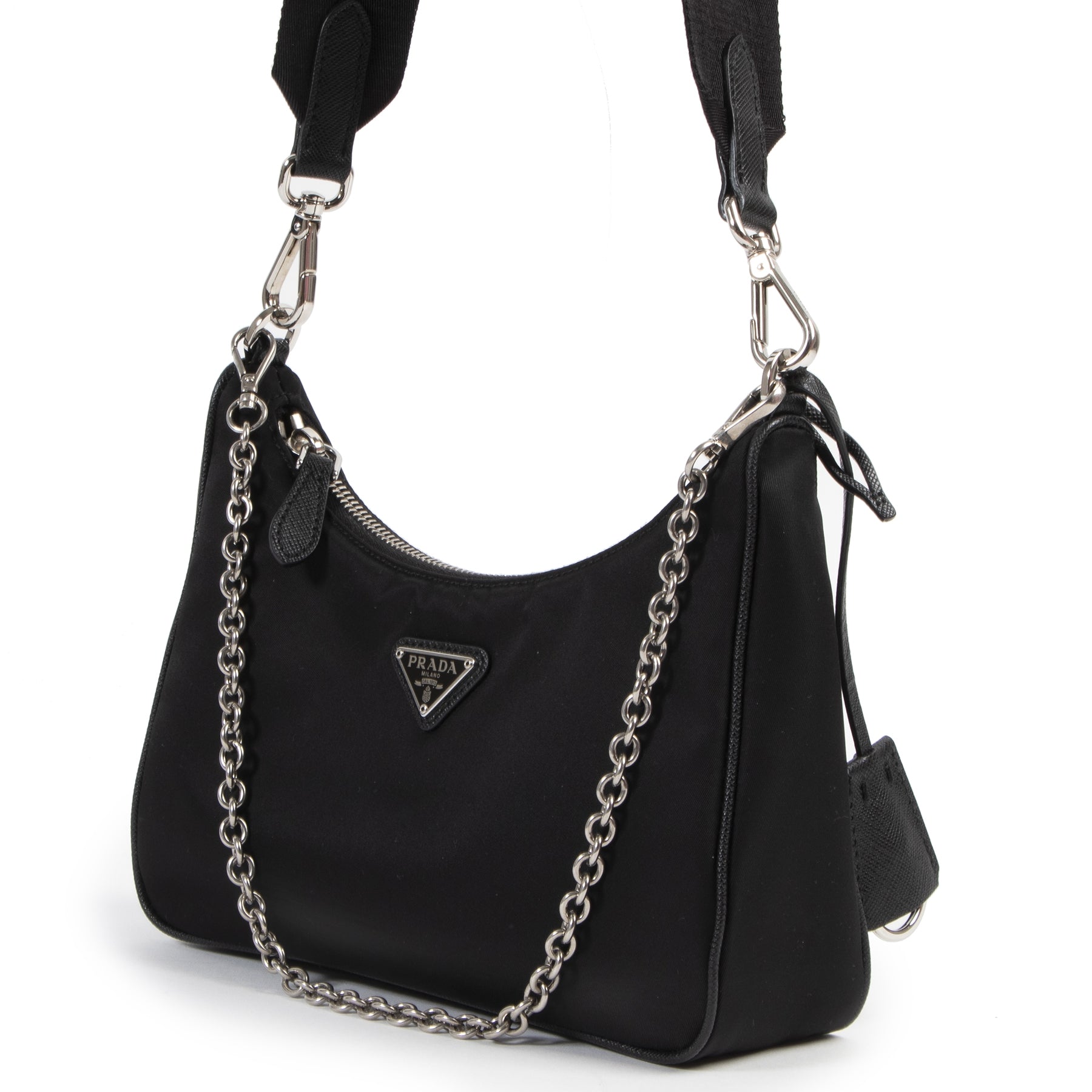 Authentieke Tweedehands Prada Black Nylon Re-Edition 2005 Shoulder Bag juiste prijs veilig online shoppen luxe merken webshop winkelen Antwerpen België mode fashion