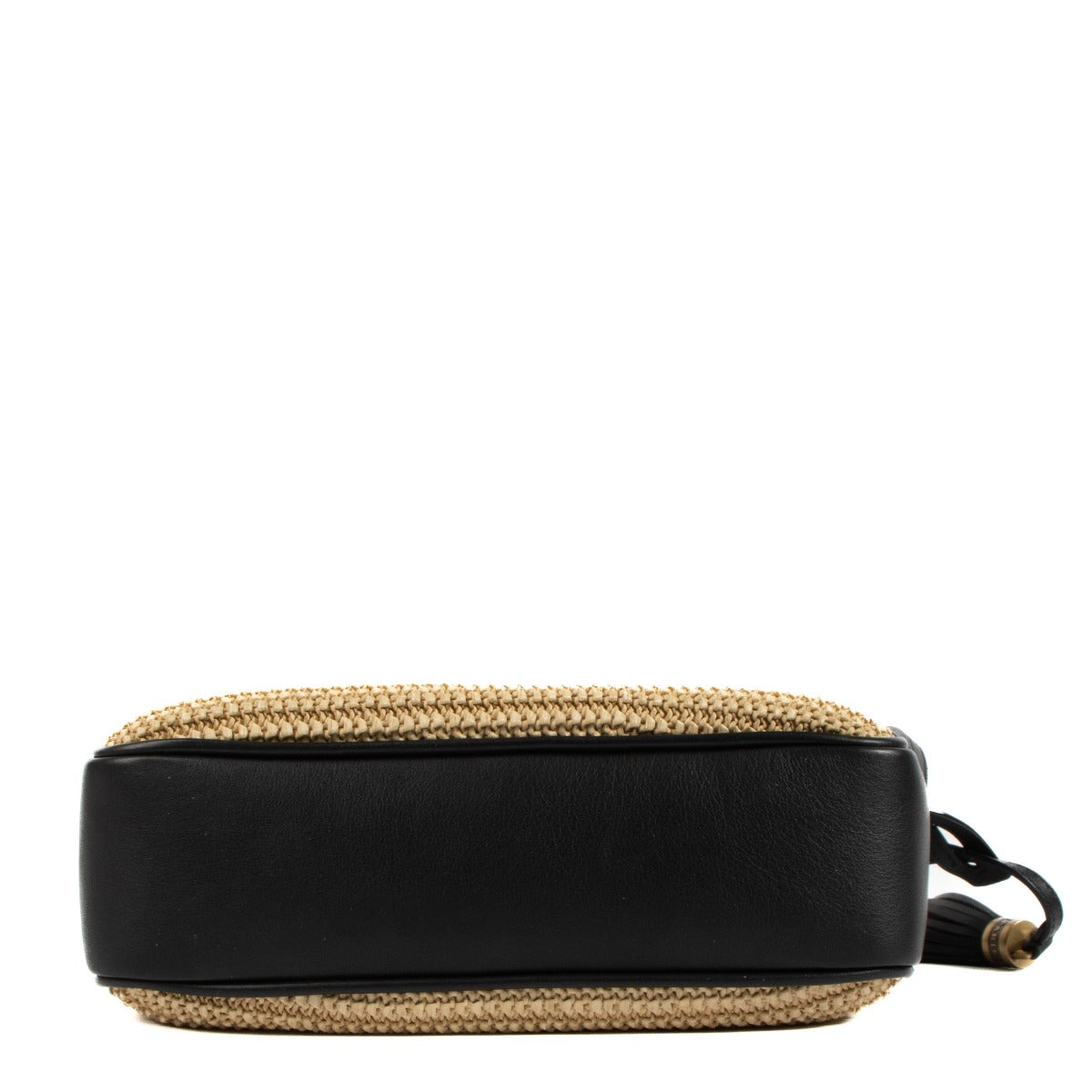 Shop safe online at Labellov in Antwerp, Brussels and Knokke this 100% authentic second hand Saint Laurent Black Leather / Raffia Lou Camera Bag
