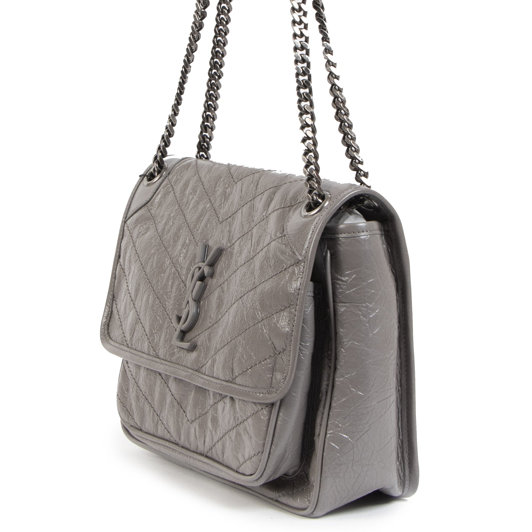 YSL Niki グレー ショルダーバッグ Saint Laurent Niki Medium Crinkled Leather Fog Bag – Labellov