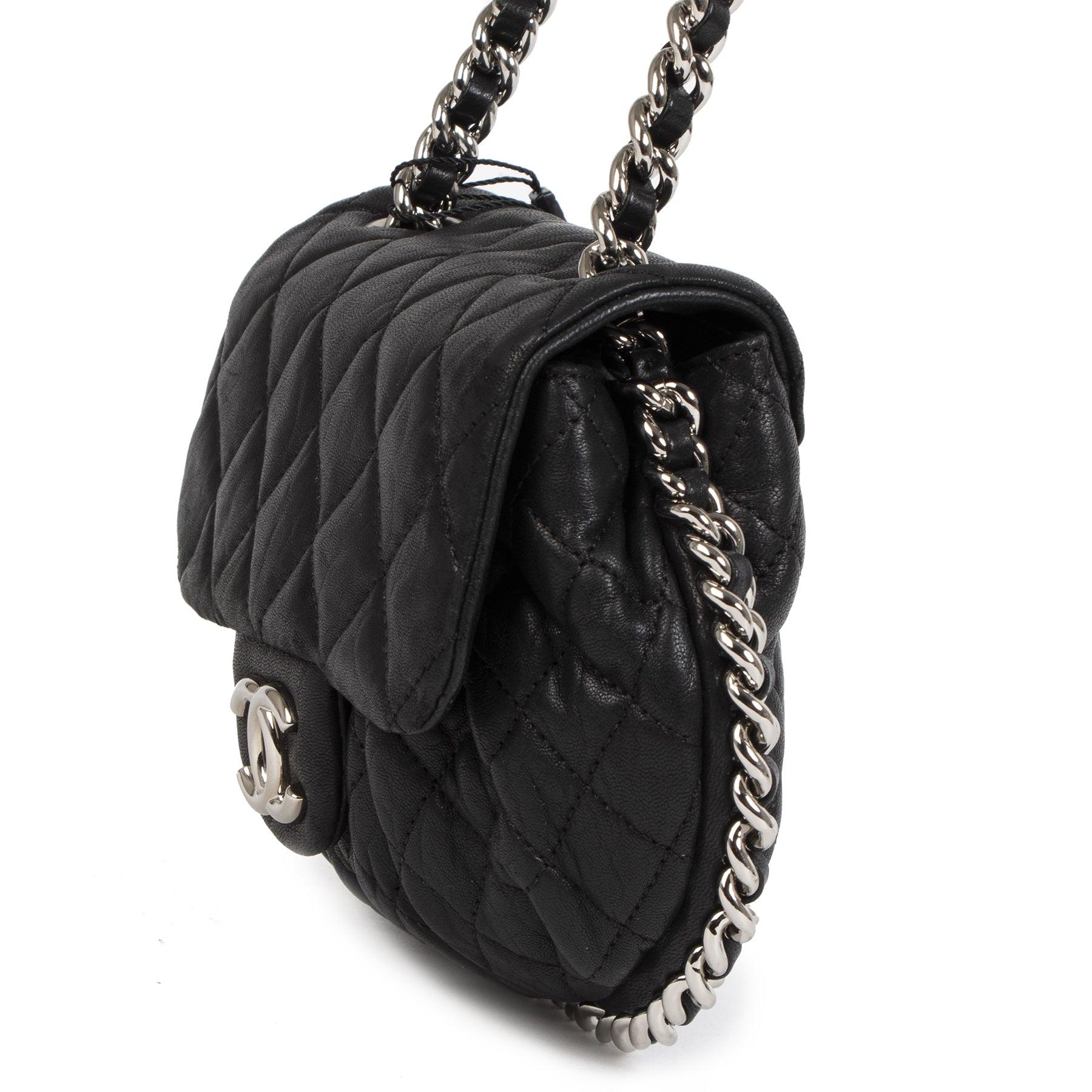 Authentieke Tweedehands Chanel Black Leather Chain Around Bag juiste prijs veilig online shoppen luxe merken webshop winkelen Antwerpen belgië mode fashion