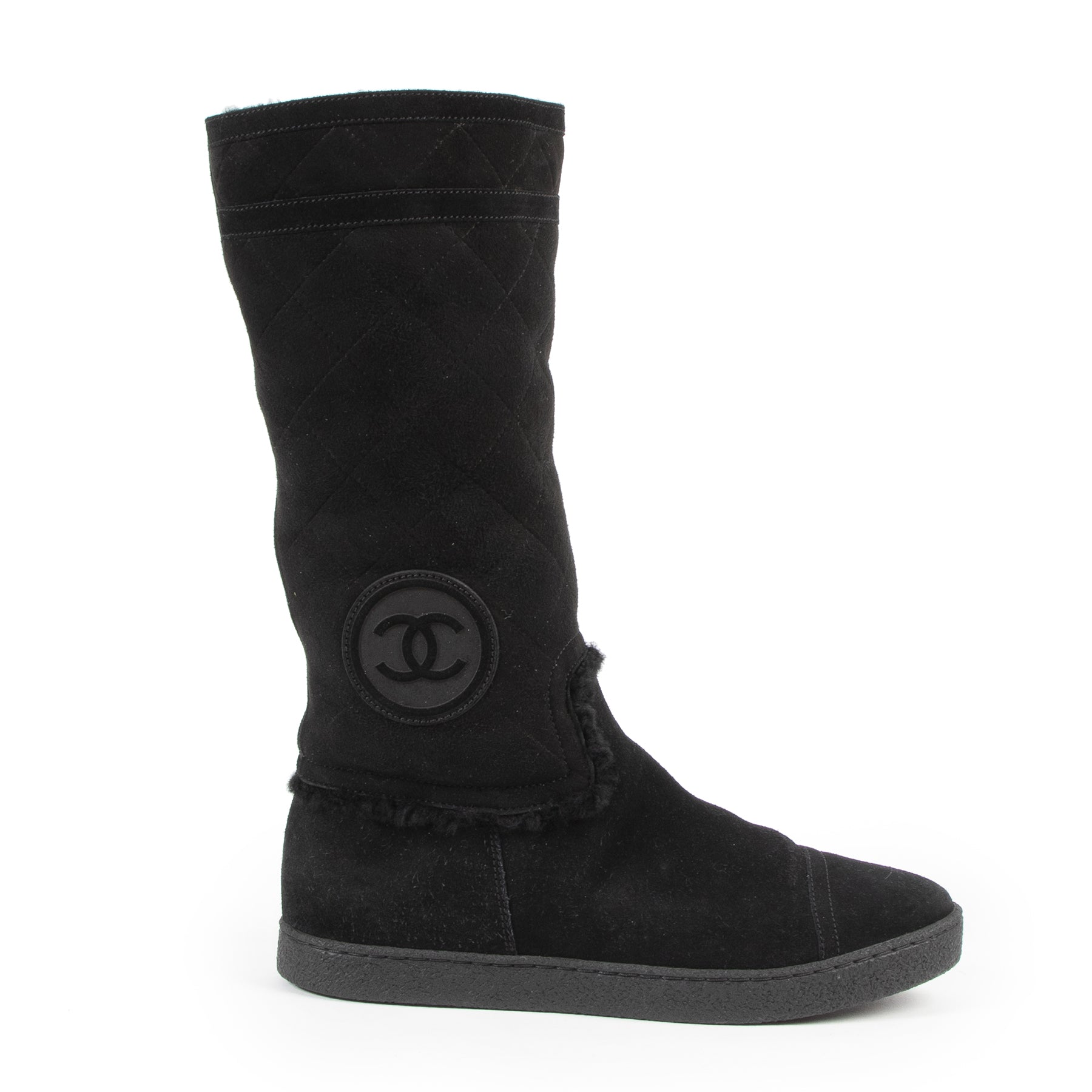 Chanel Black Matelasse Mouton Boots - Size 39 shop safe online Chanel Black Matelasse Mouton Boots - Size 39