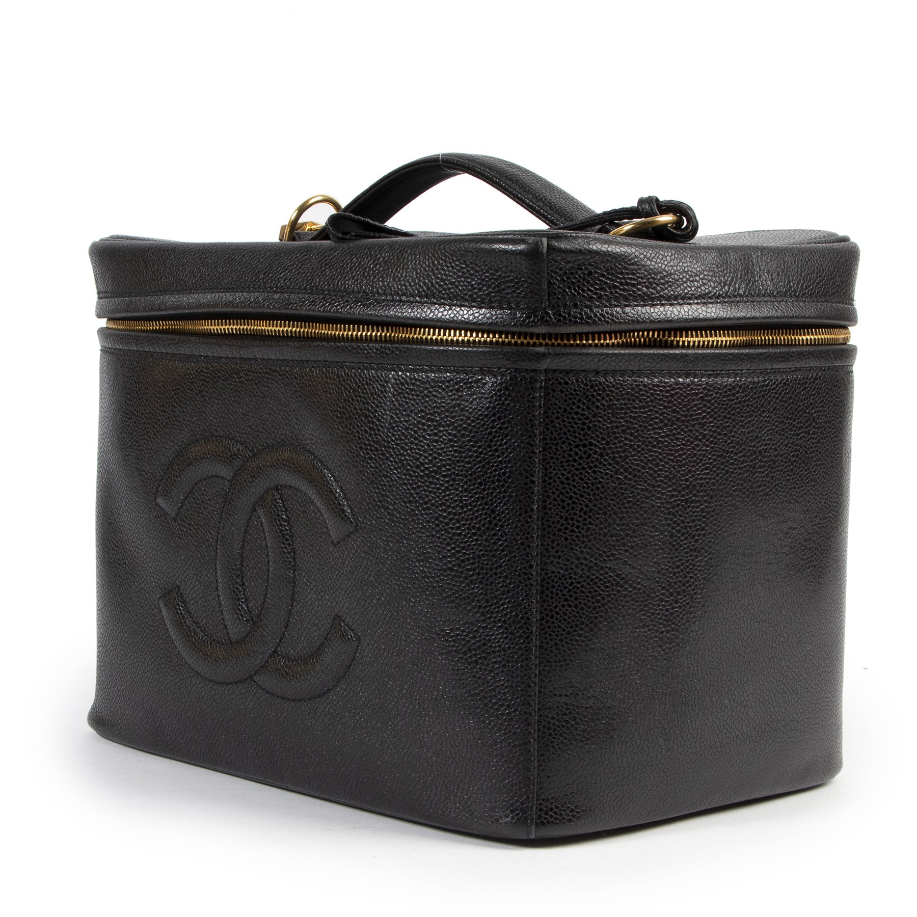 100% authentic unique Chanel Vintage Black Leather Beauty Case