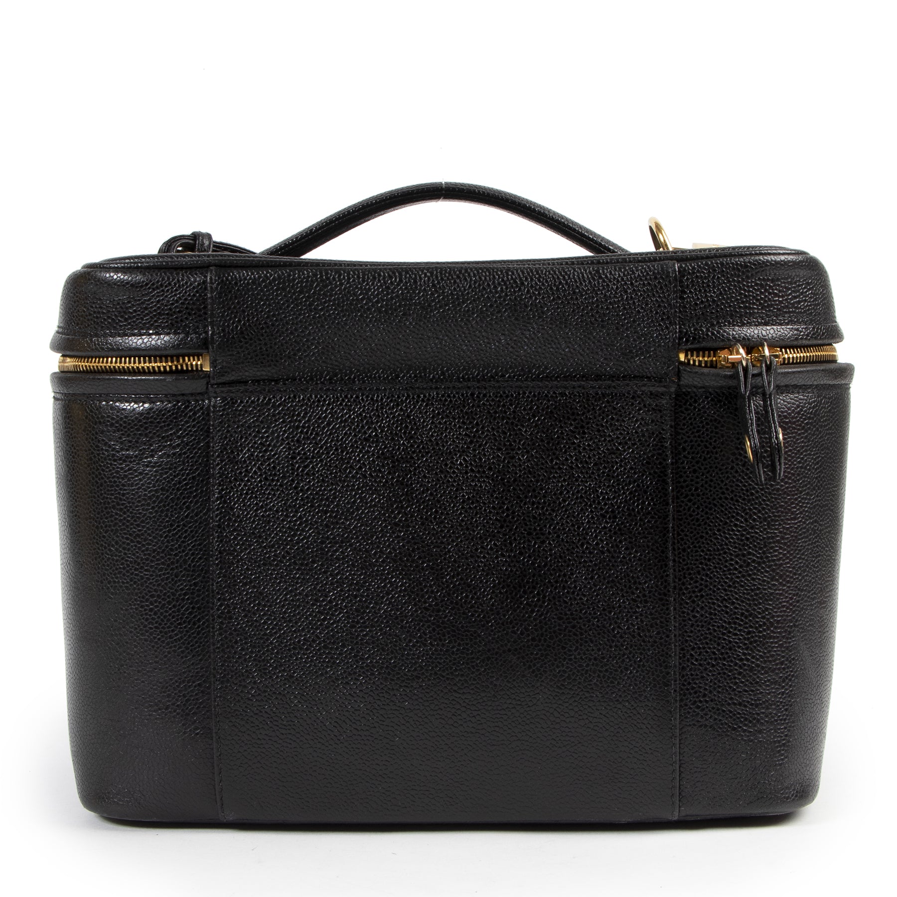 100% authentic unique Chanel Vintage Black Leather Beauty Case