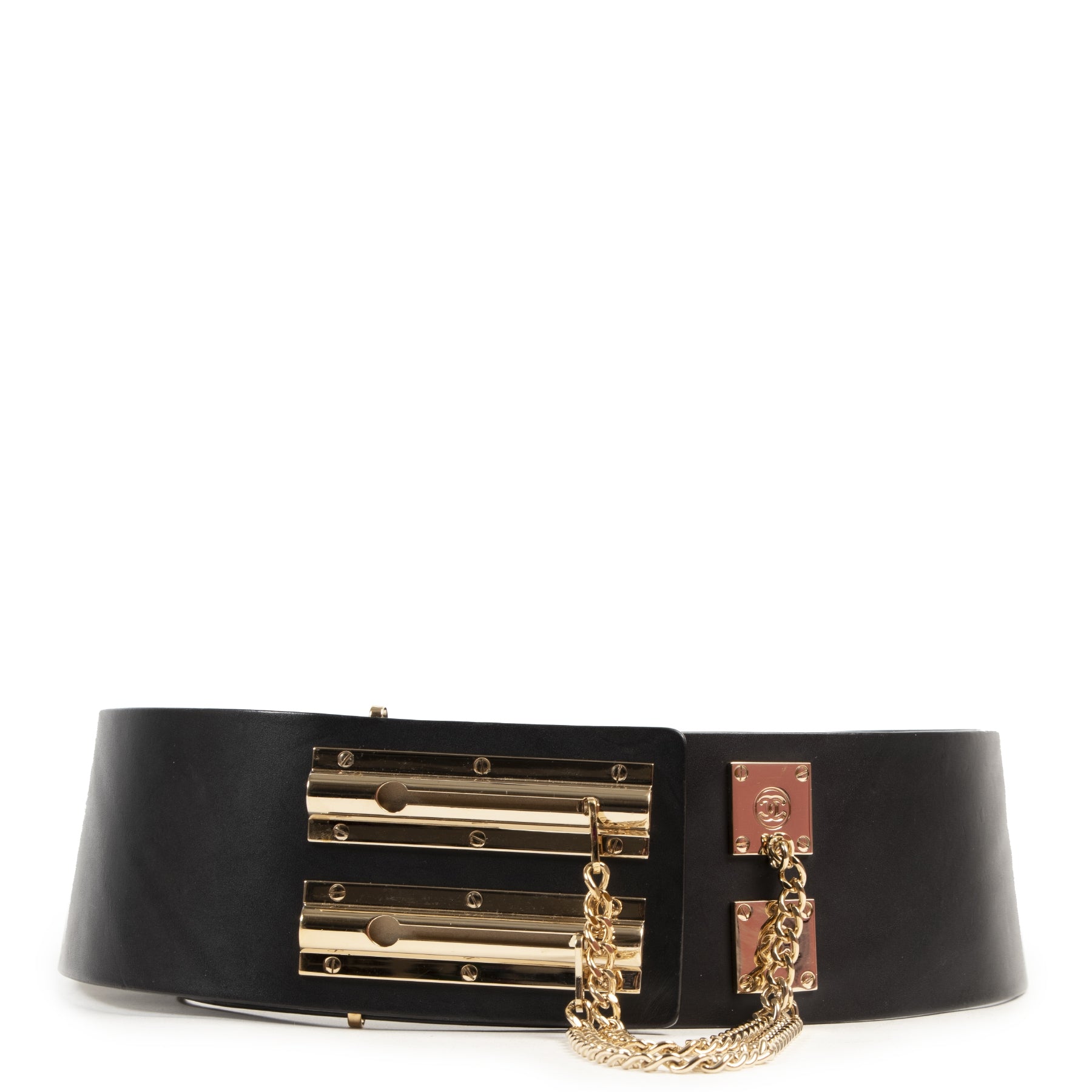 Buy your preloved designer Chanel Wide Black Leather Belt